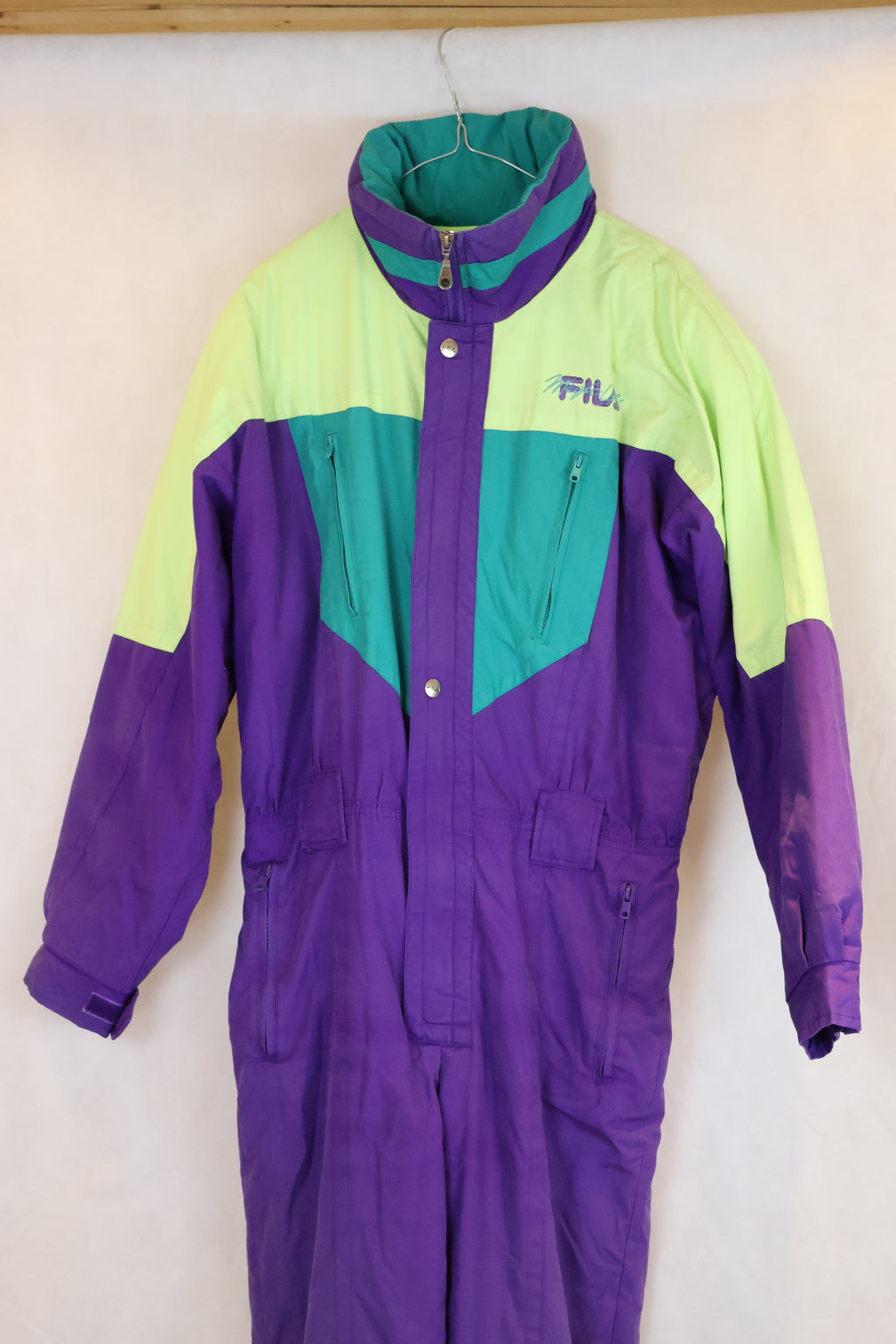 Vintage Skioverall von FILA in XL lila/grün in 48