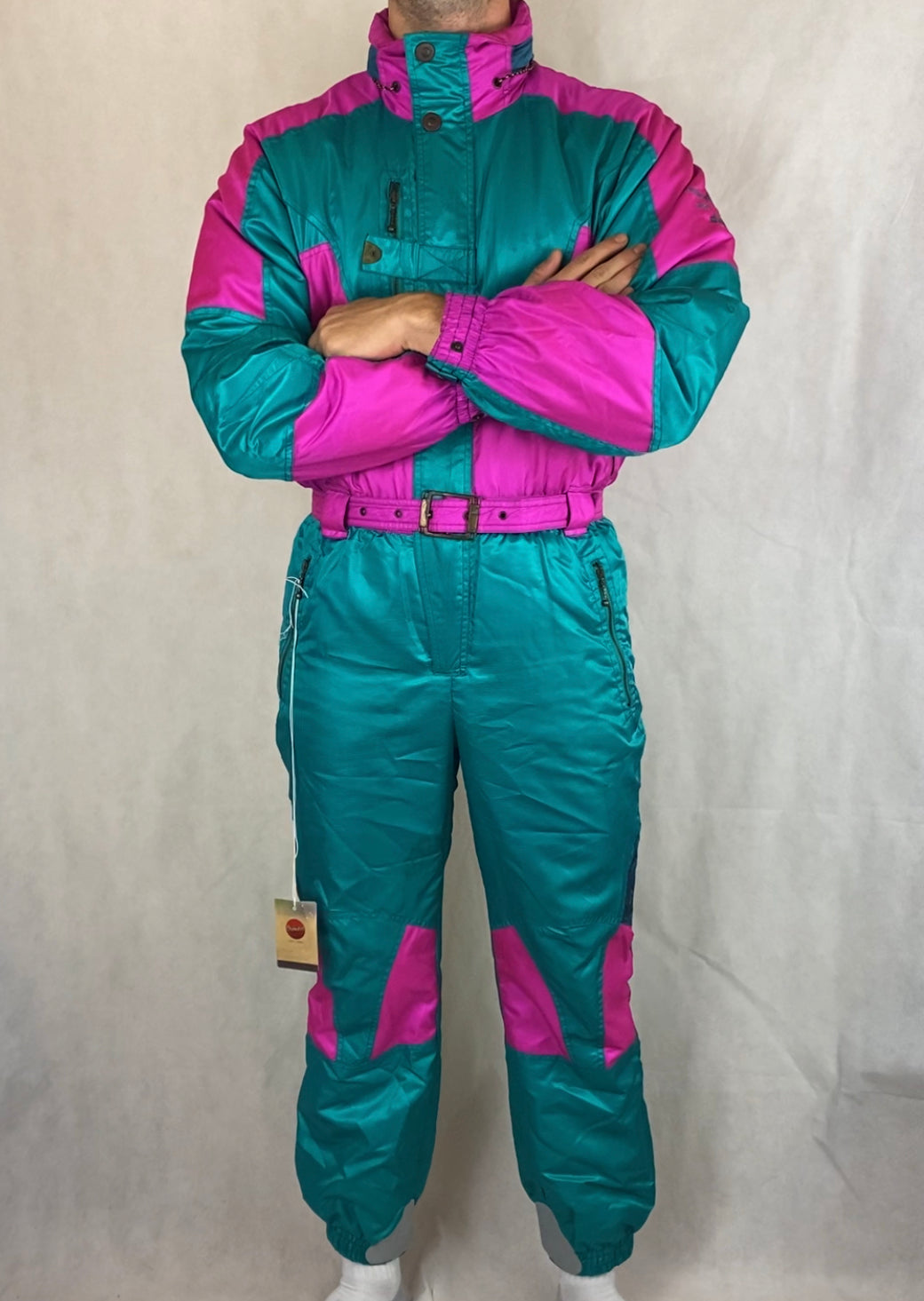 Vintage Skioverall von in blau/pink M/L komplett NEU