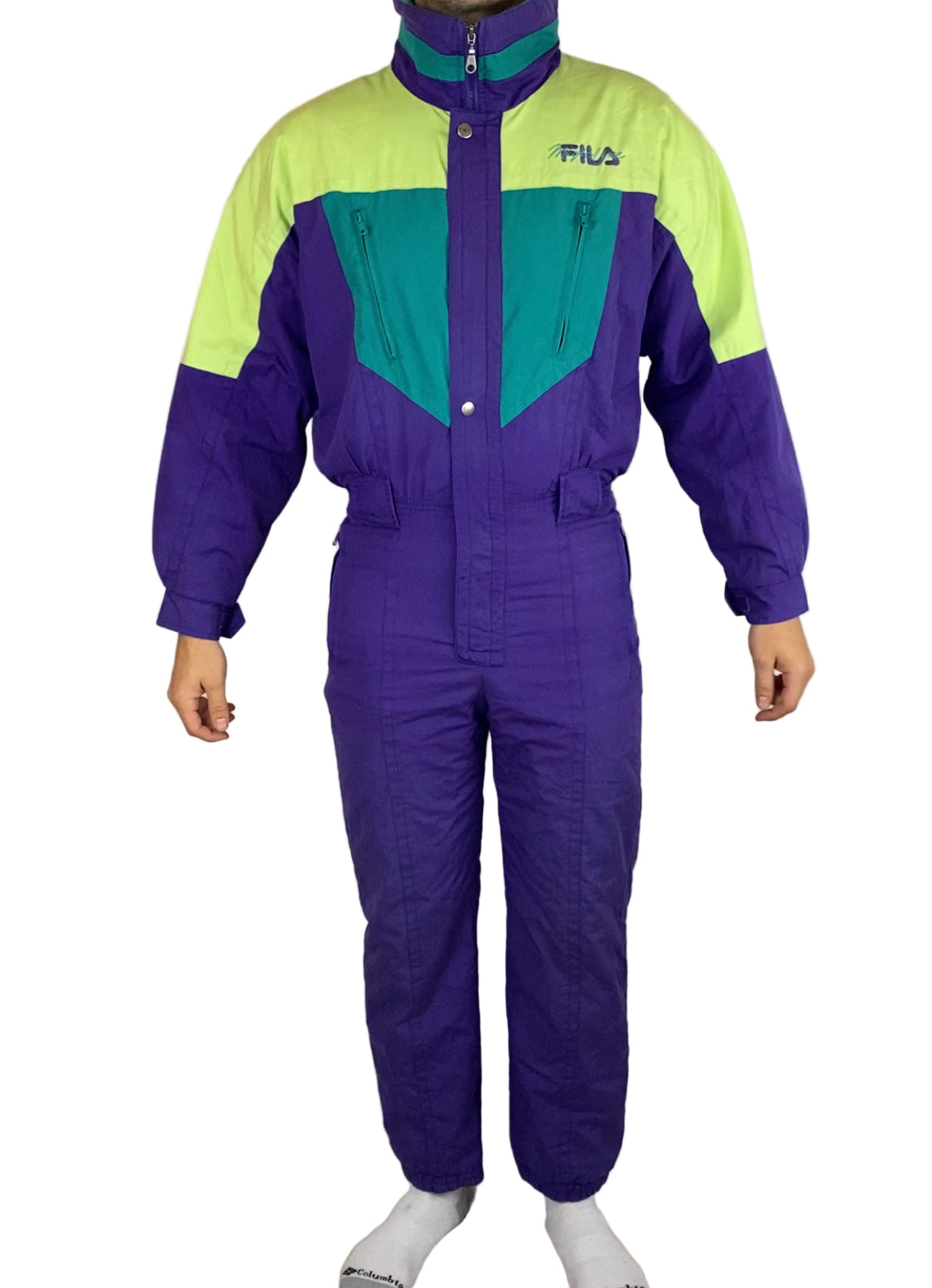 Vintage Skioverall von FILA in XL lila/grün in 48