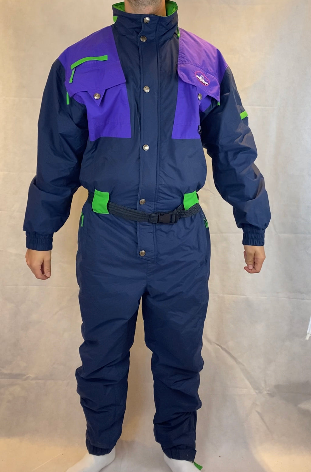 Vintage Skioverall von CAMPRI in schwarz/Lila in L/XL