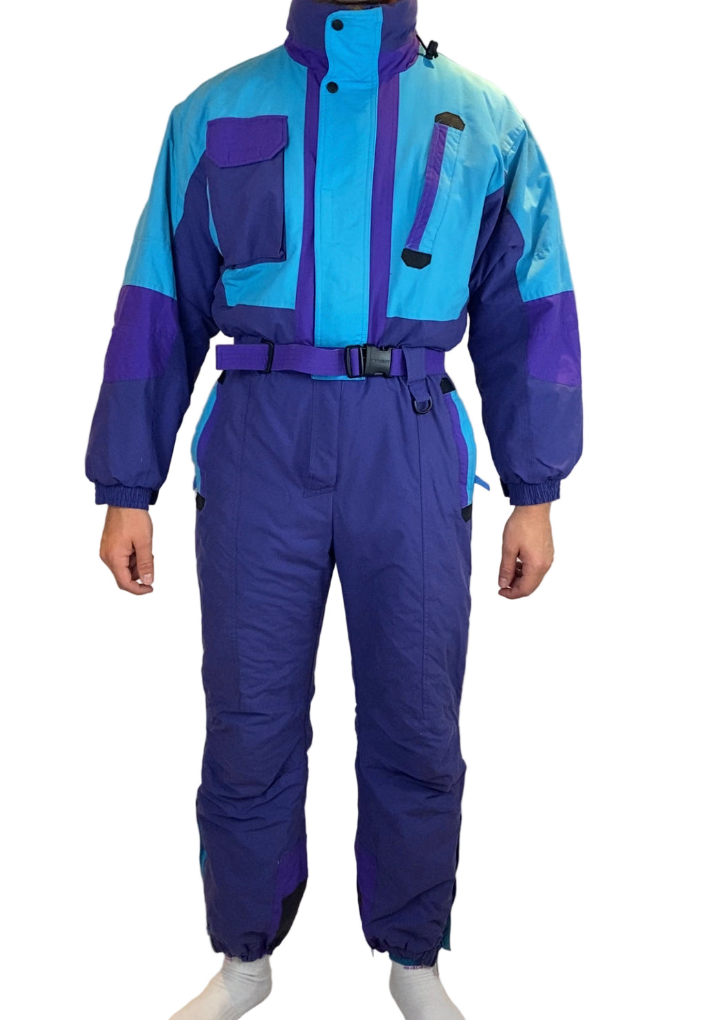 Vintage Skioverall in blau/lila in L