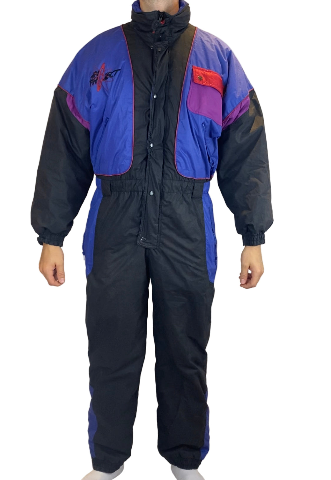 Vintage Skioverall in schwarz/blau in L