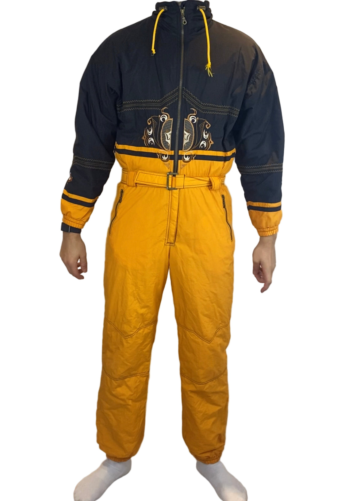 Vintage Skioverall von Diadora in gelb/schwarz in M