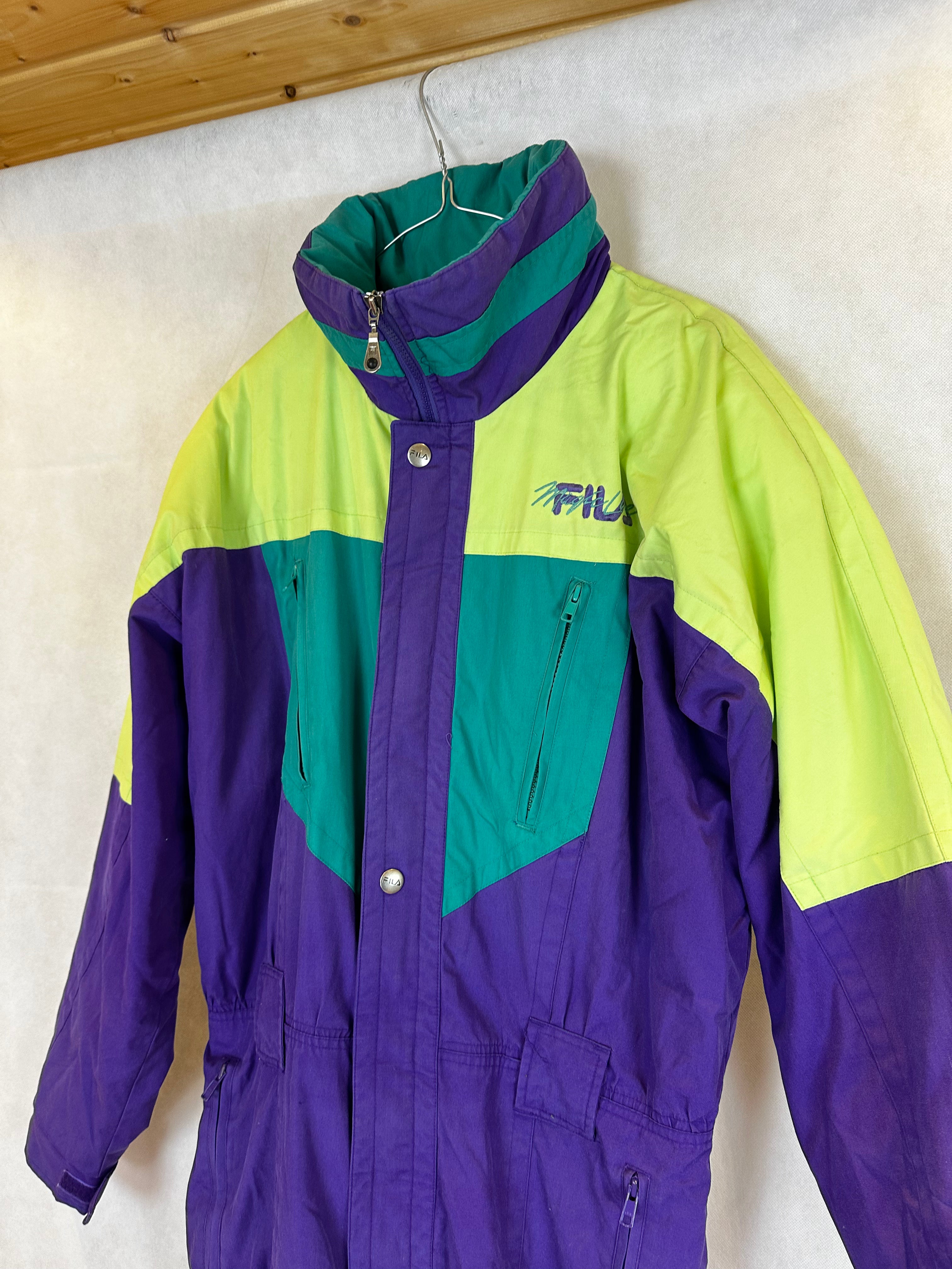 Vintage Skioverall von FILA in XL lila/grün in 48