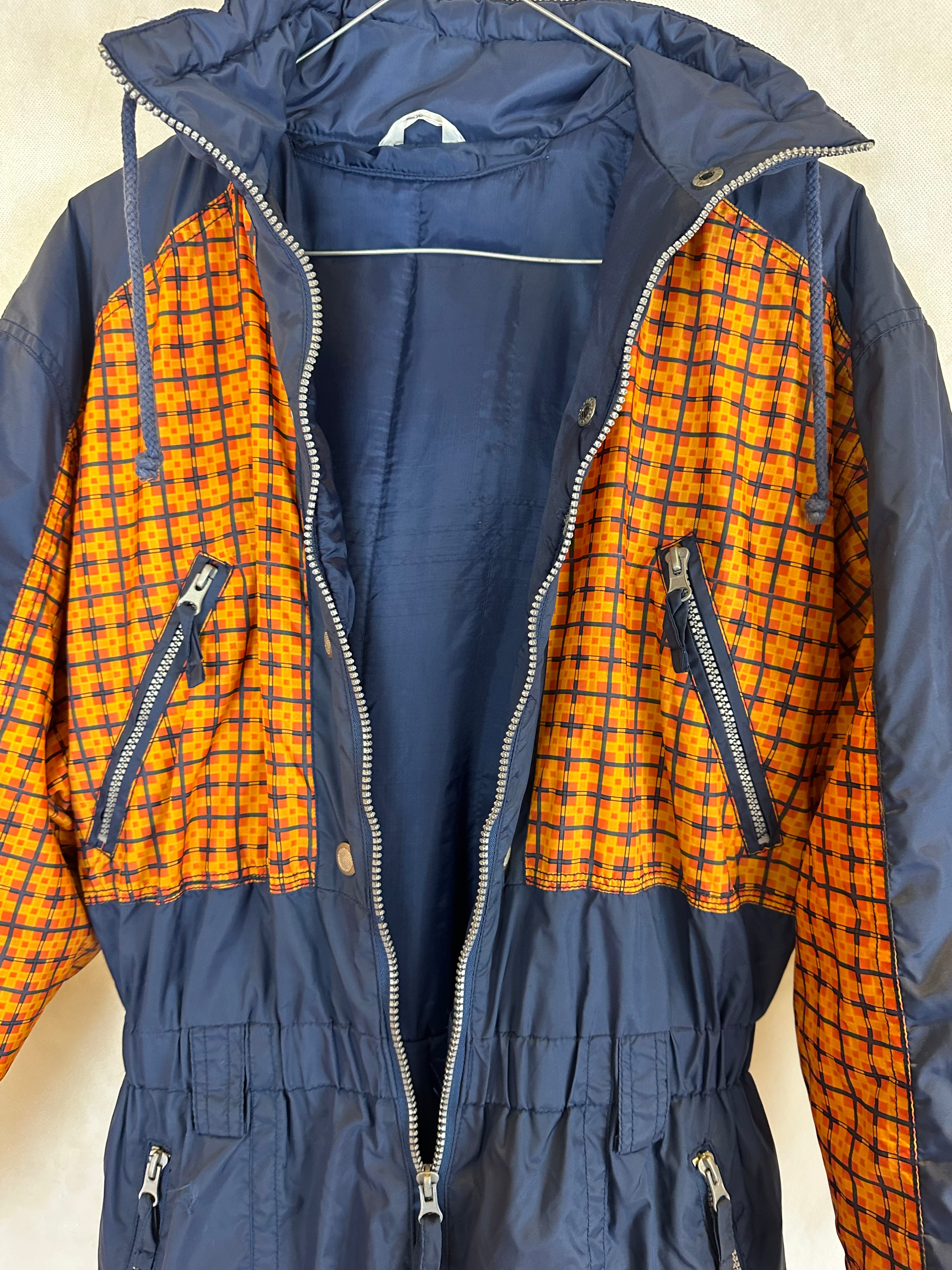 Vintage Skioverall in blau orange S/M