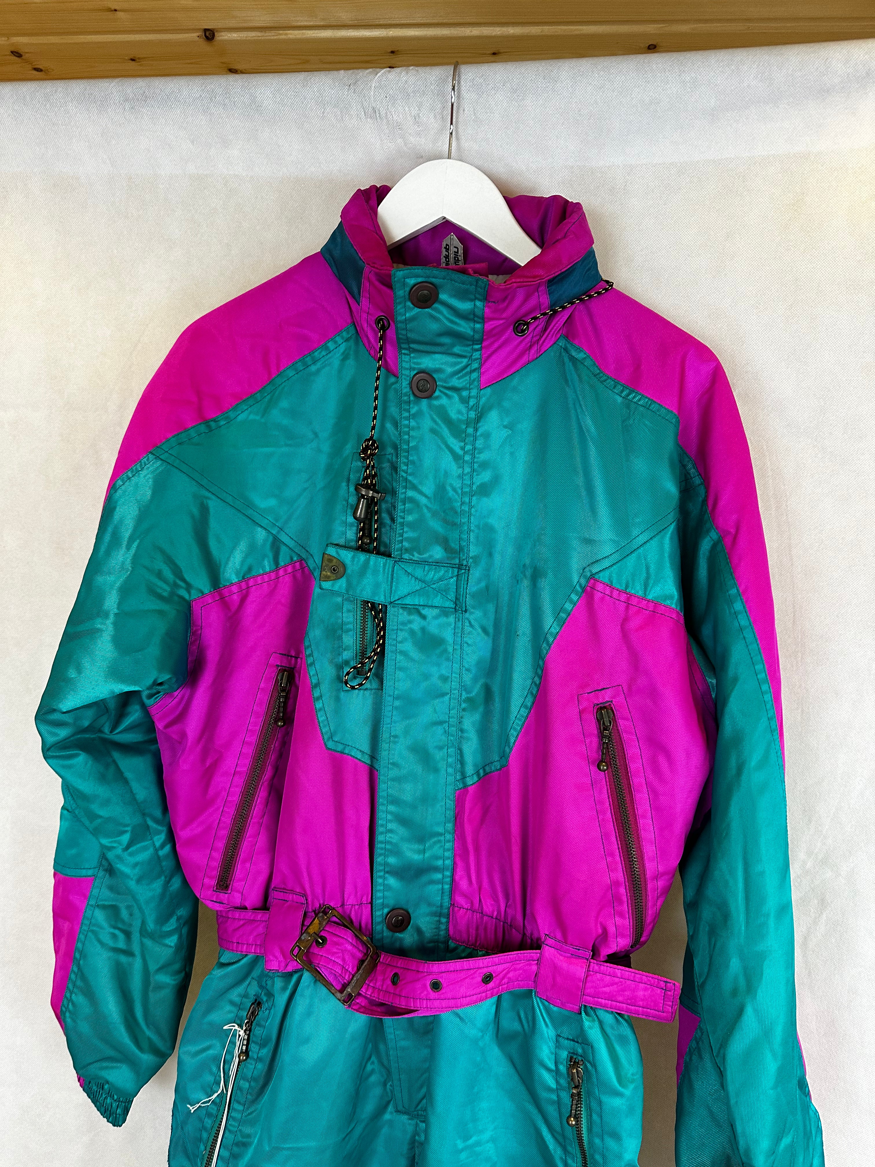 Vintage Skioverall von in blau/pink M/L komplett NEU