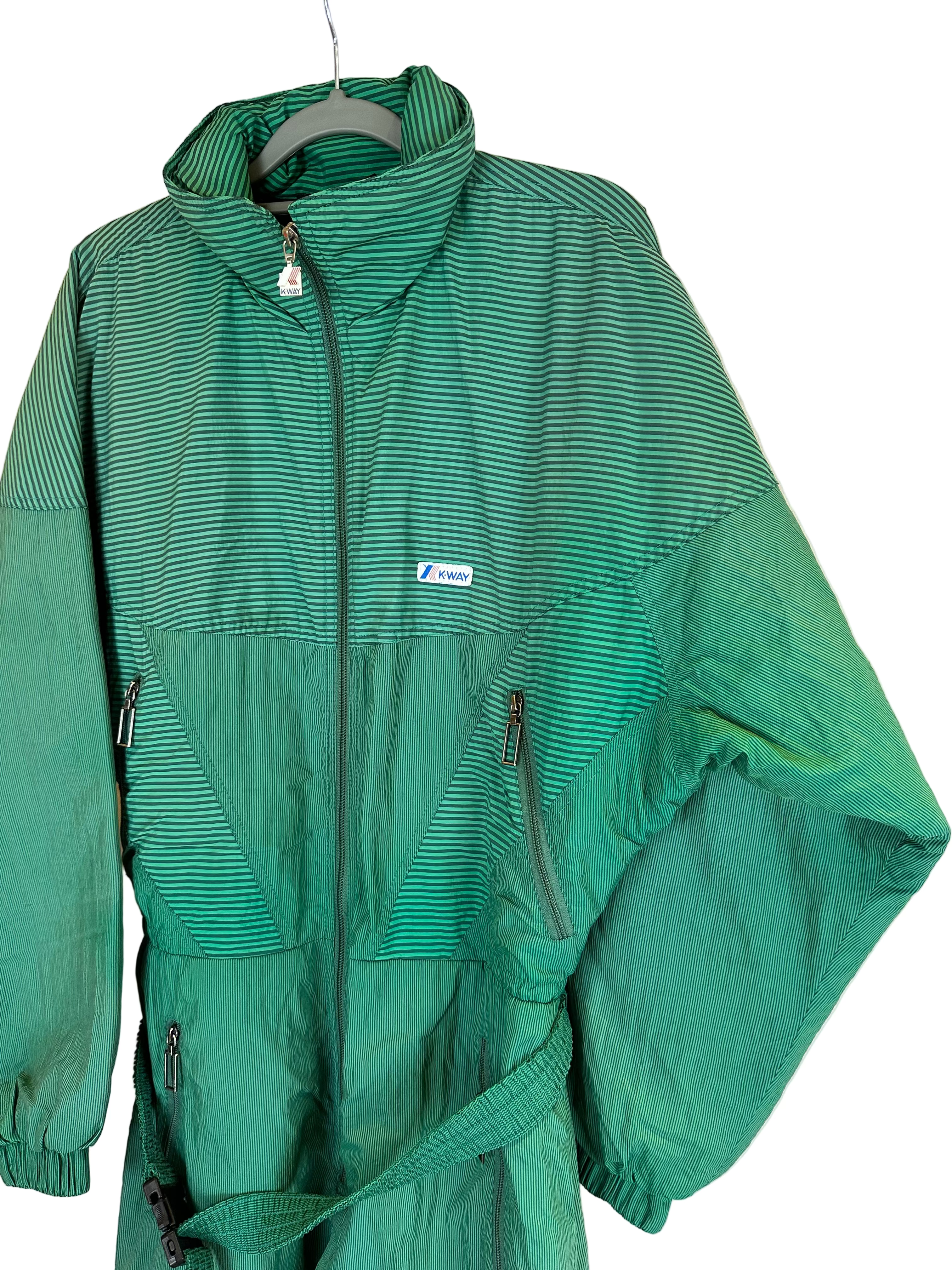 Vintage Skioverall von K-way in grün gestreift in M/L