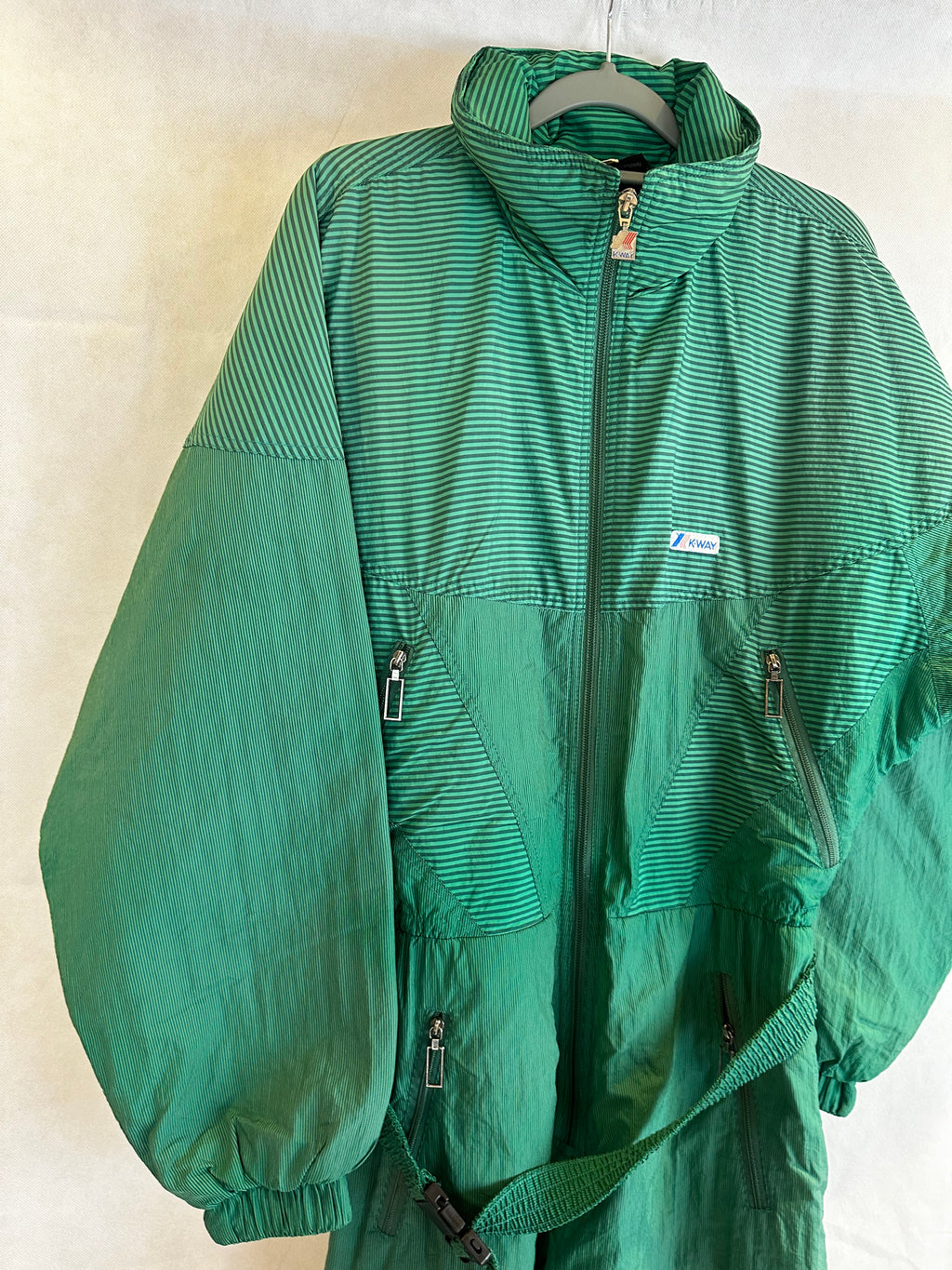 Vintage Skioverall von K-way in grün gestreift in M/L