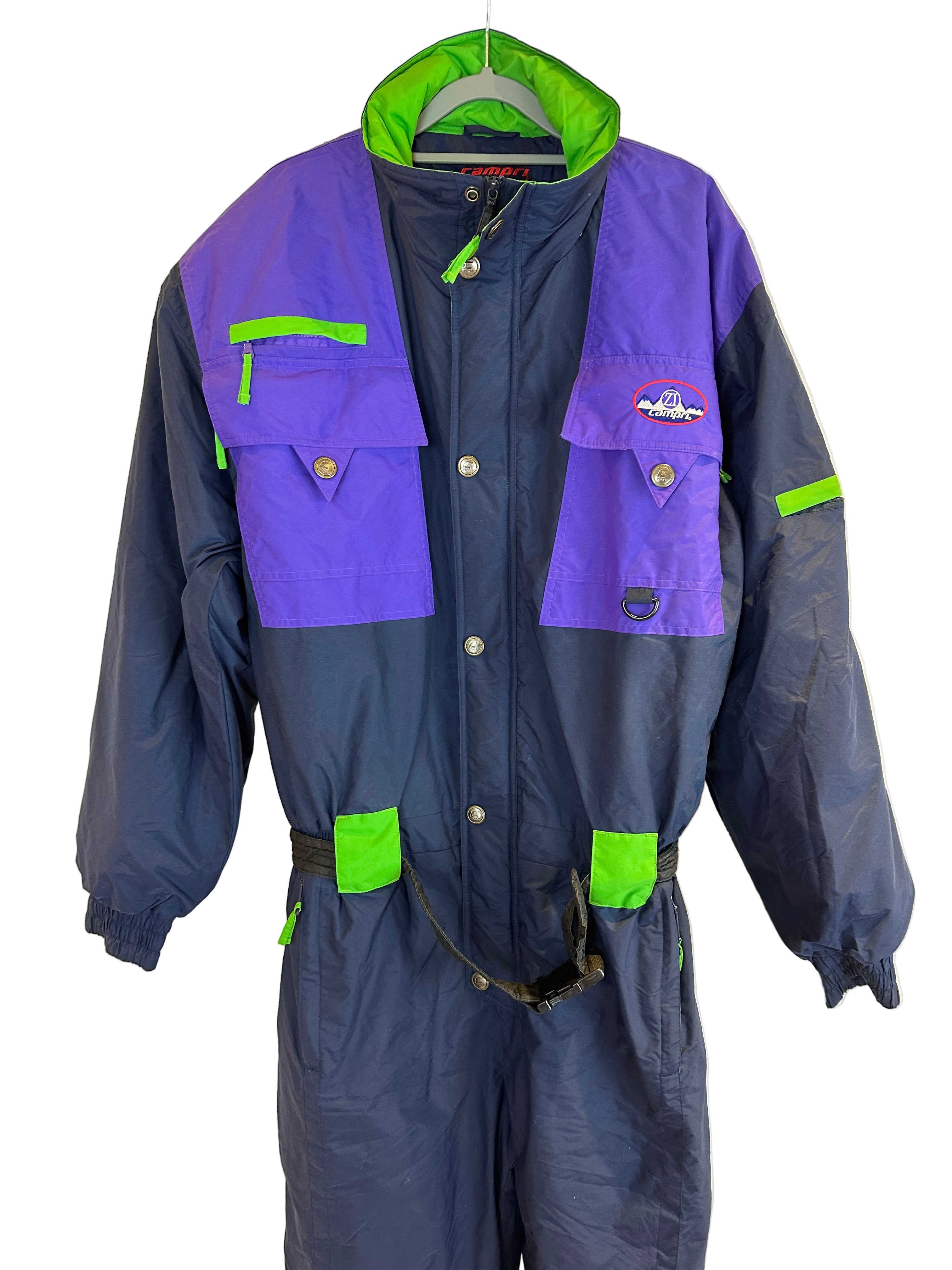 Vintage Skioverall von CAMPRI in schwarz/Lila in L/XL