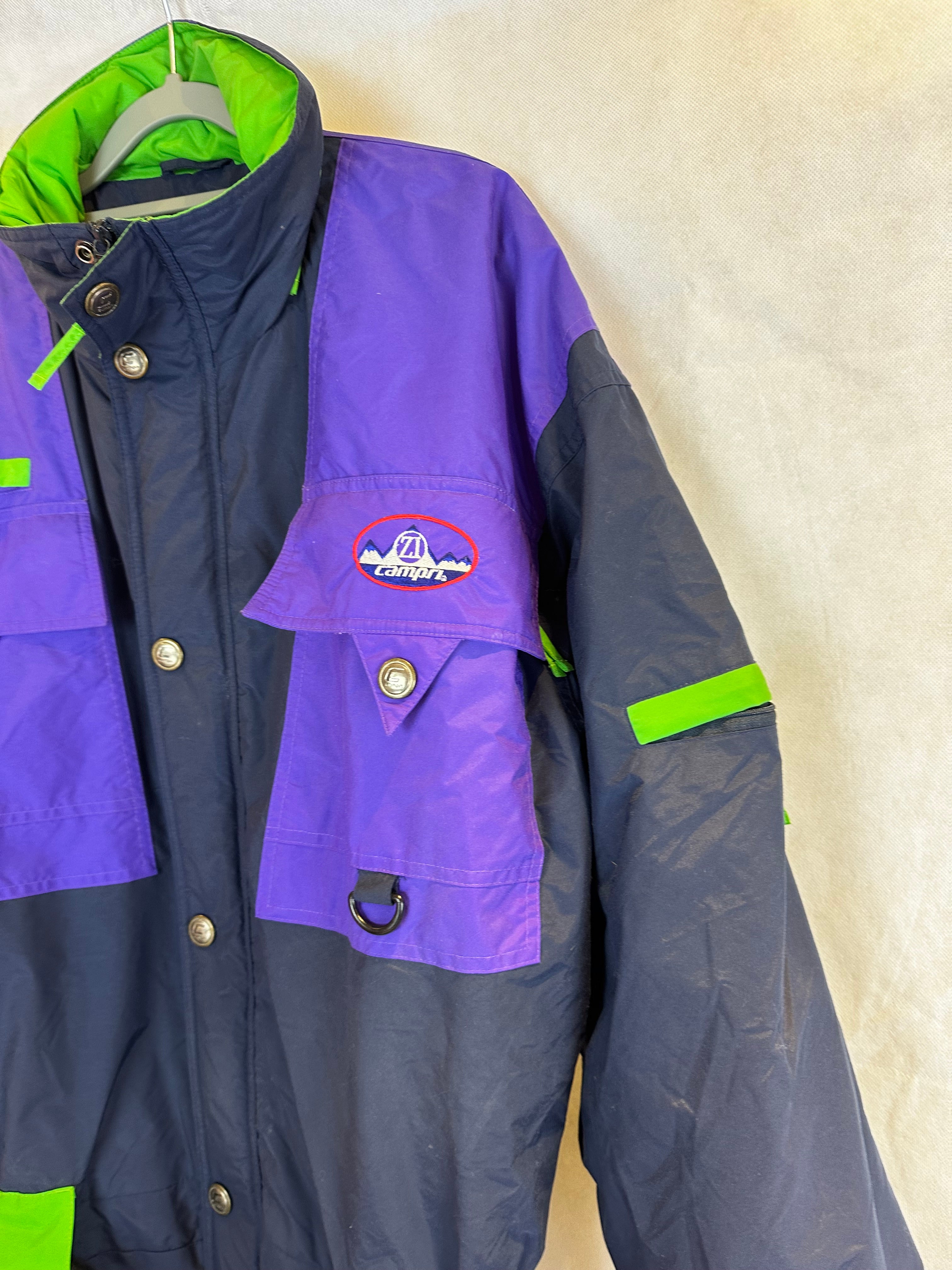 Vintage Skioverall von CAMPRI in schwarz/Lila in L/XL