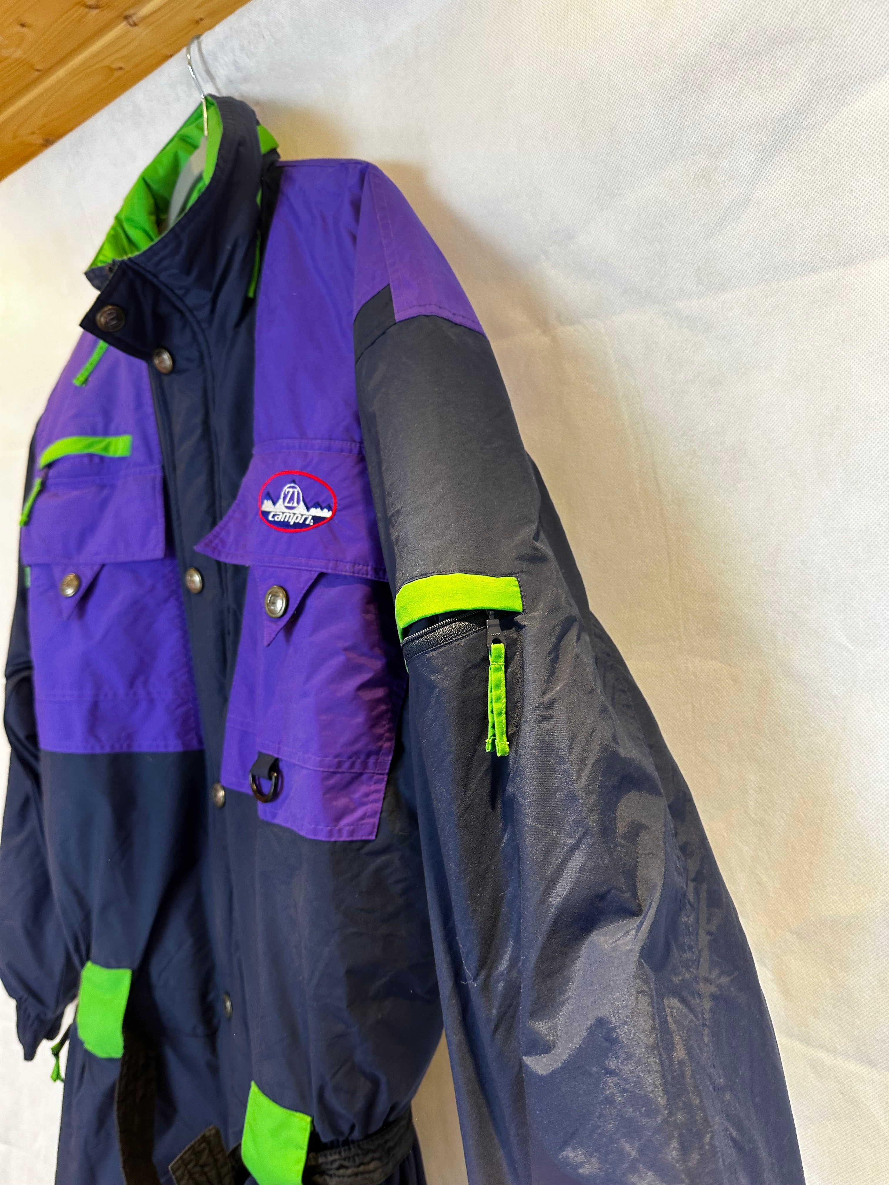 Vintage Skioverall von CAMPRI in schwarz/Lila in L/XL