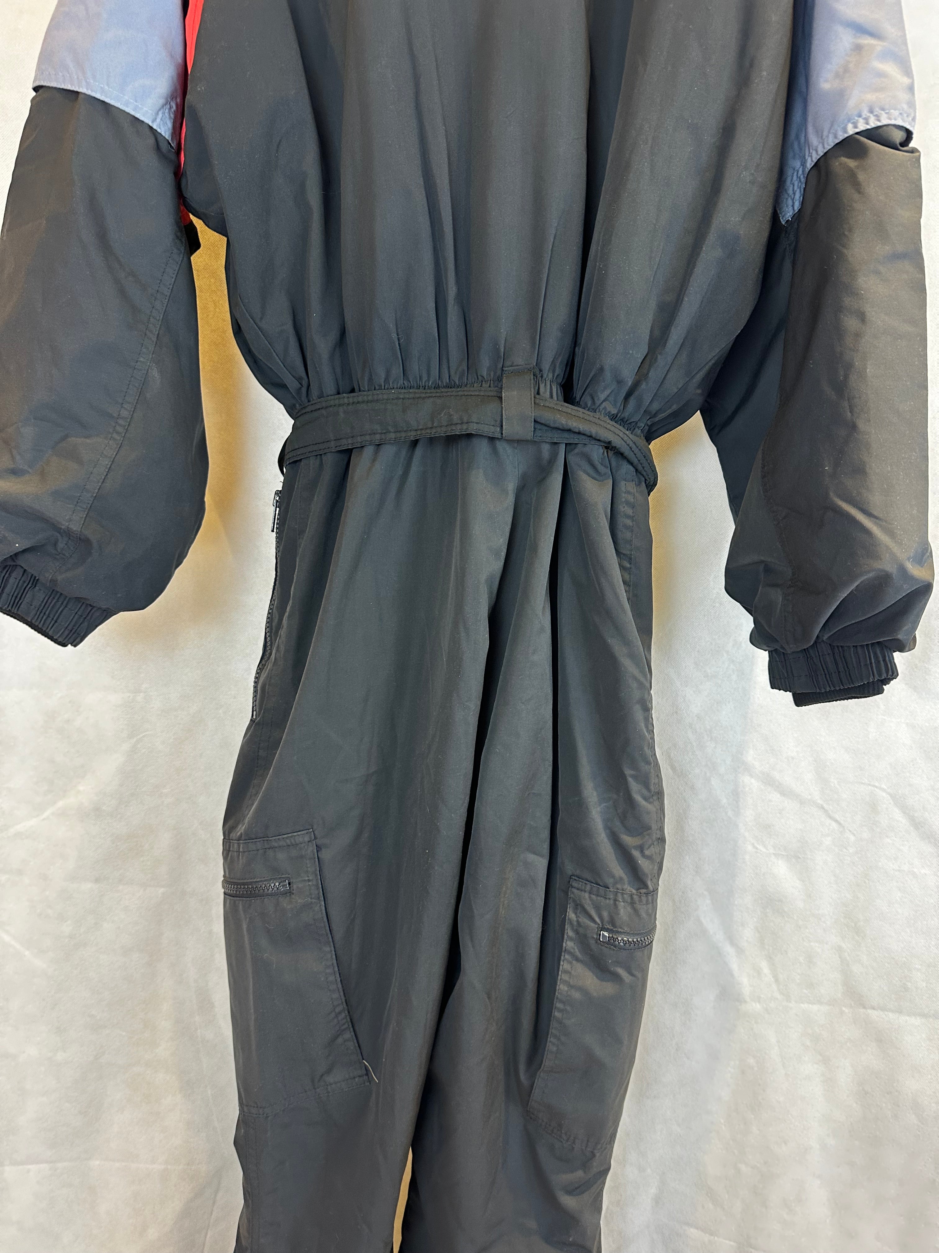 Vintage Skioverall in schwarz/grau in L in SIZE 50