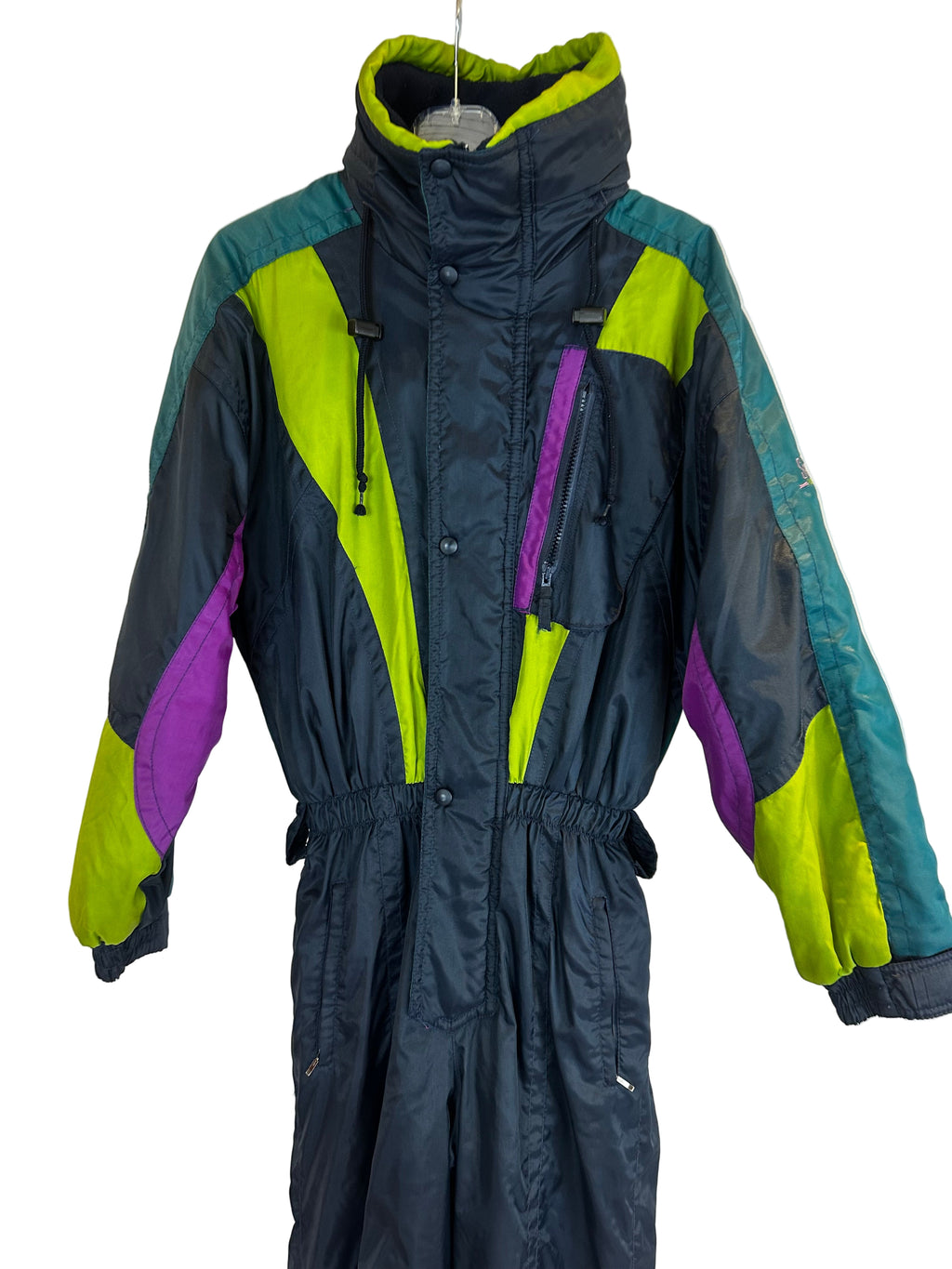 Vintage Skioverall in schwarz/bunt in S/M