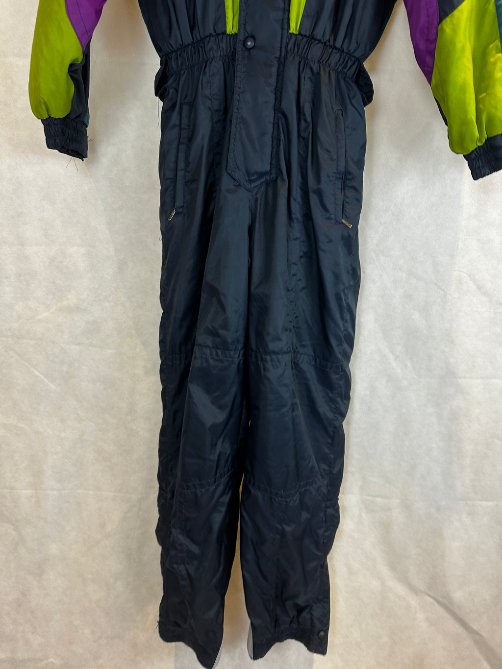 Vintage Skioverall in schwarz/bunt in S/M