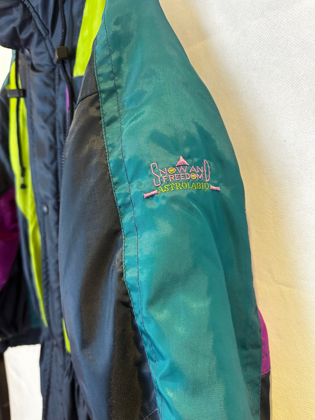 Vintage Skioverall in schwarz/bunt in S/M