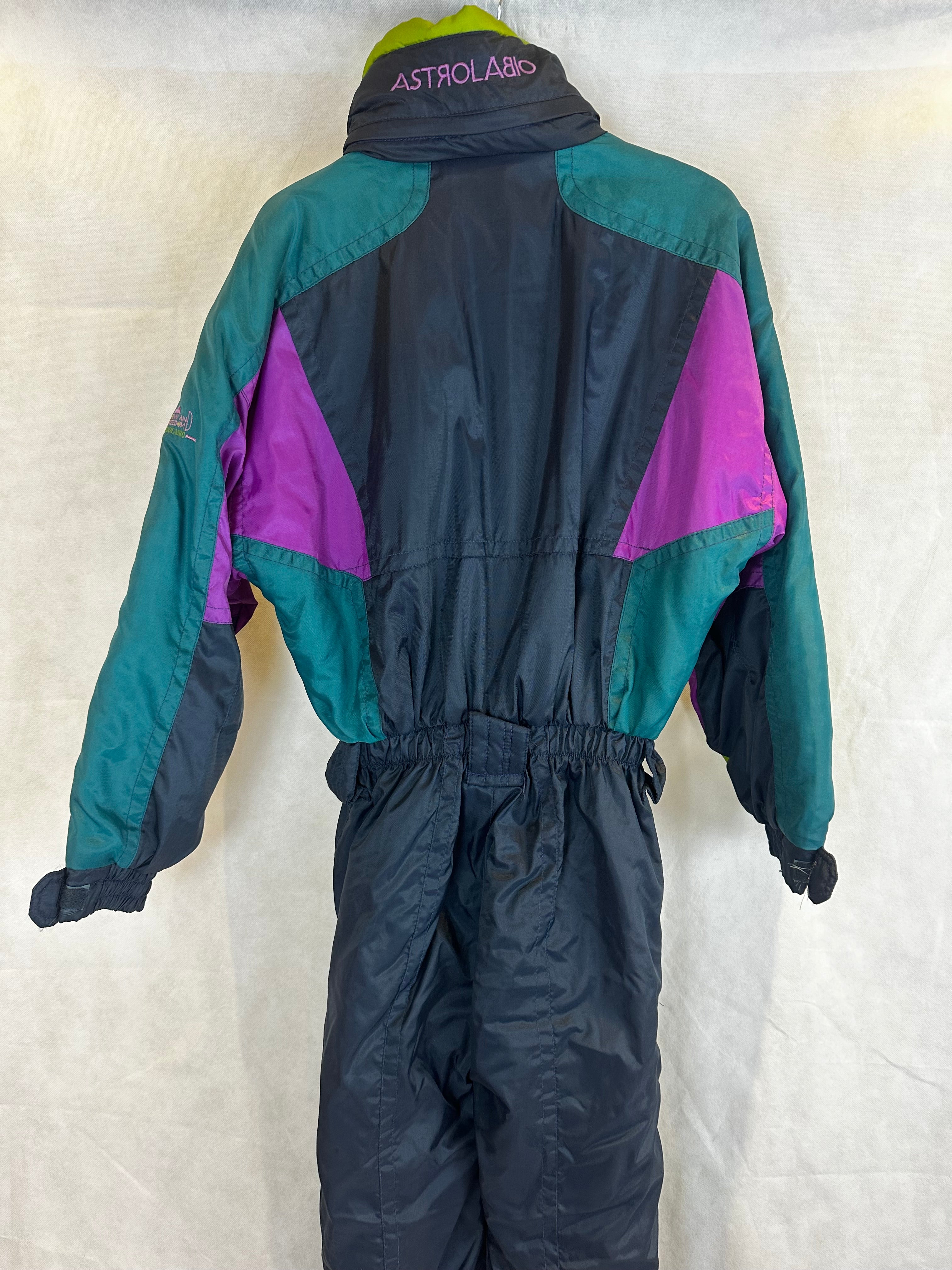 Vintage Skioverall in schwarz/bunt in S/M