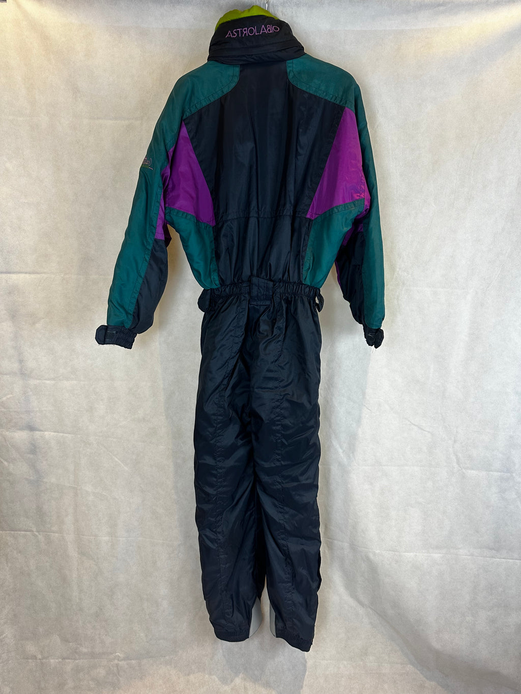 Vintage Skioverall in schwarz/bunt in S/M