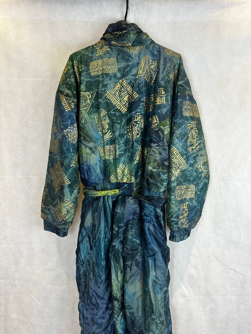 Vintage Skioverall von Dolominten in grün/blau mit Muster in S/M