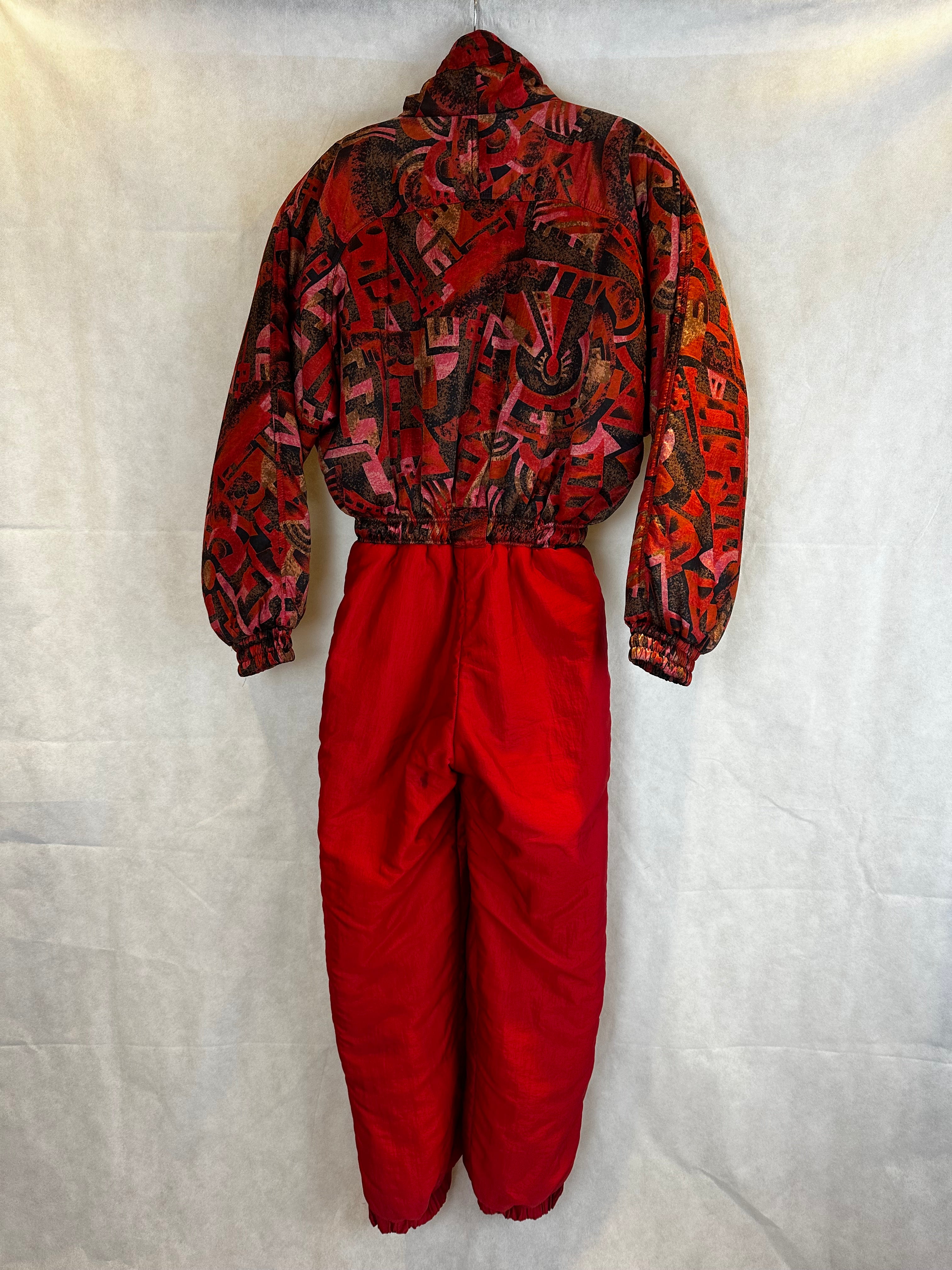 Vintage Skioverall in rot mit muster in M/S