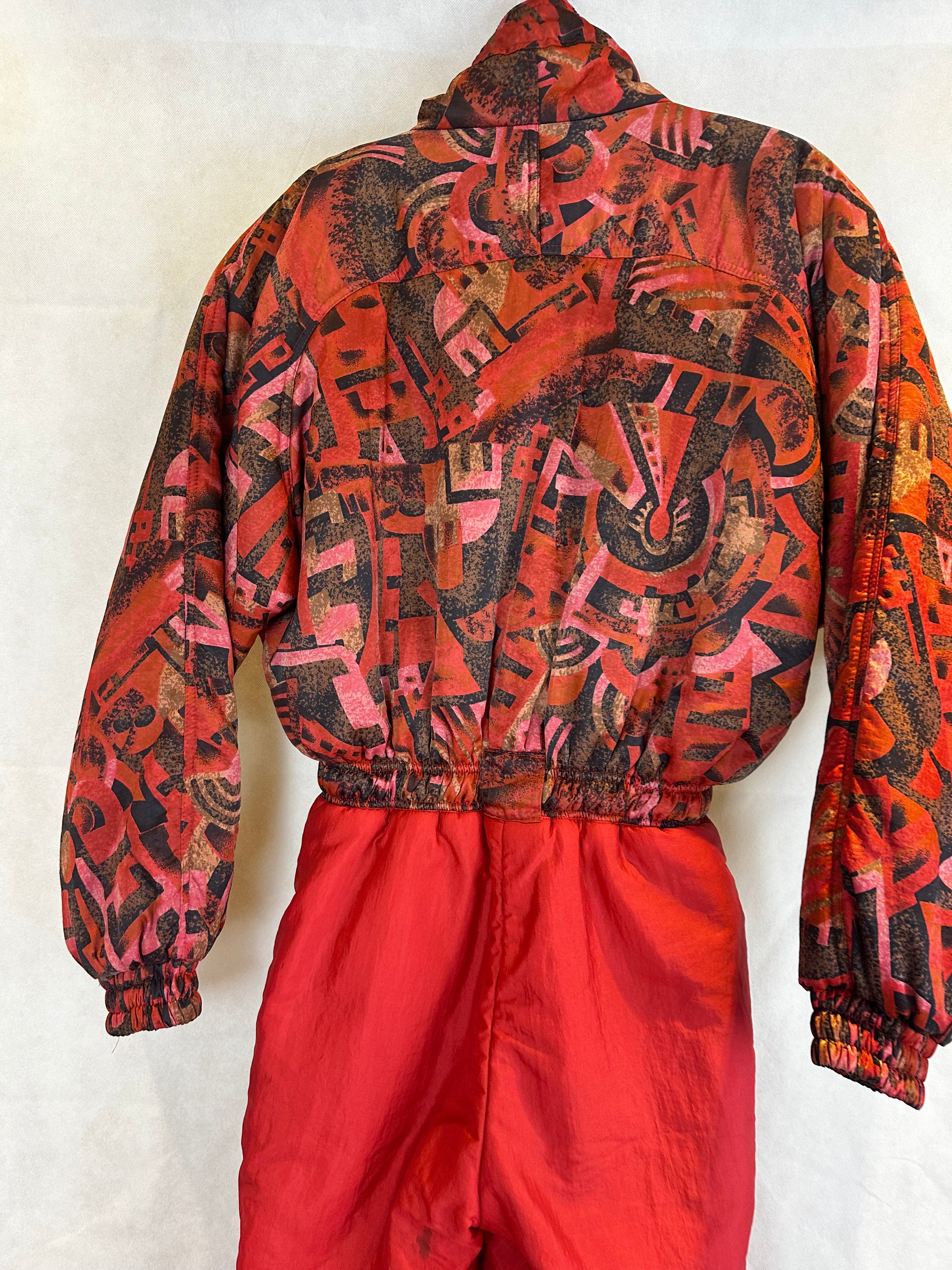 Vintage Skioverall in rot mit muster in M/S