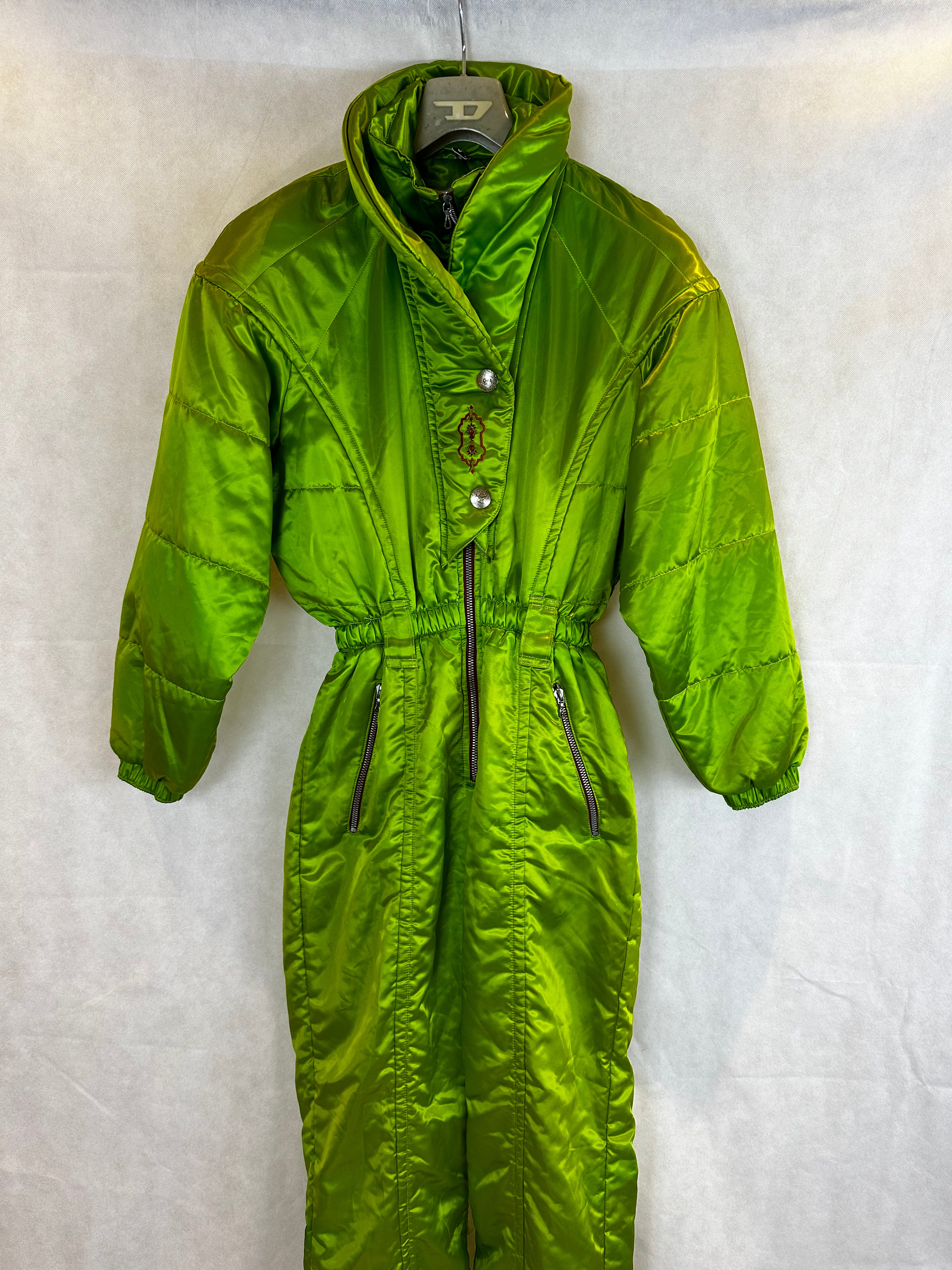 Vintage Skioverall in Grün mit glanz S/M