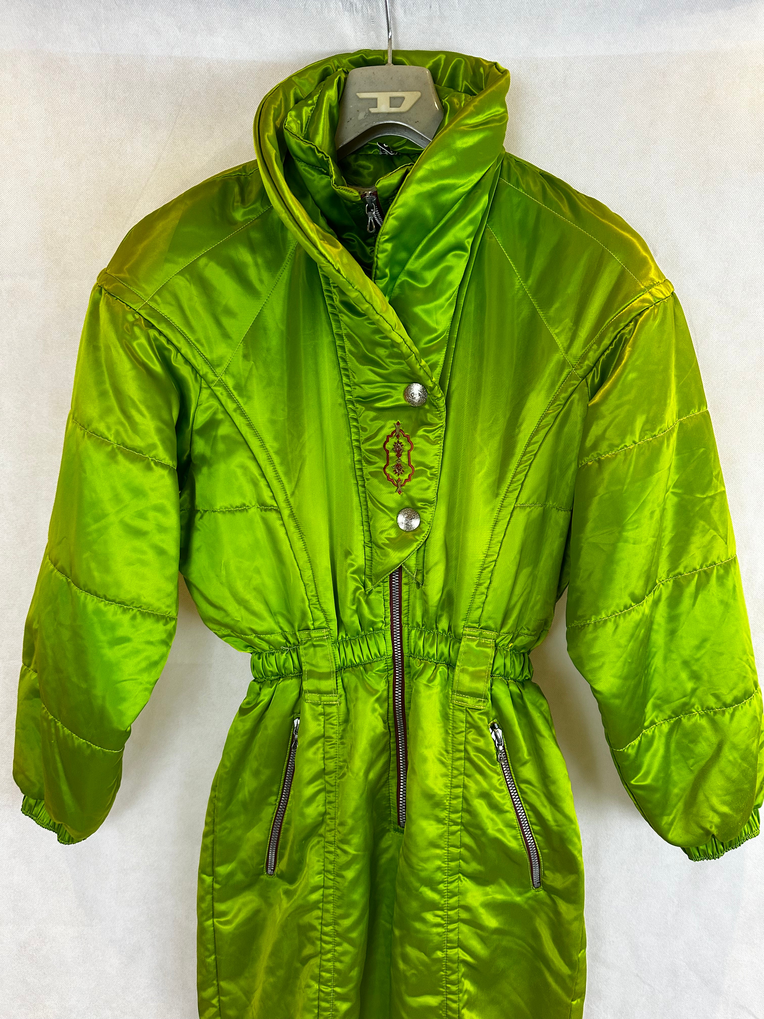 Vintage Skioverall in Grün mit glanz S/M