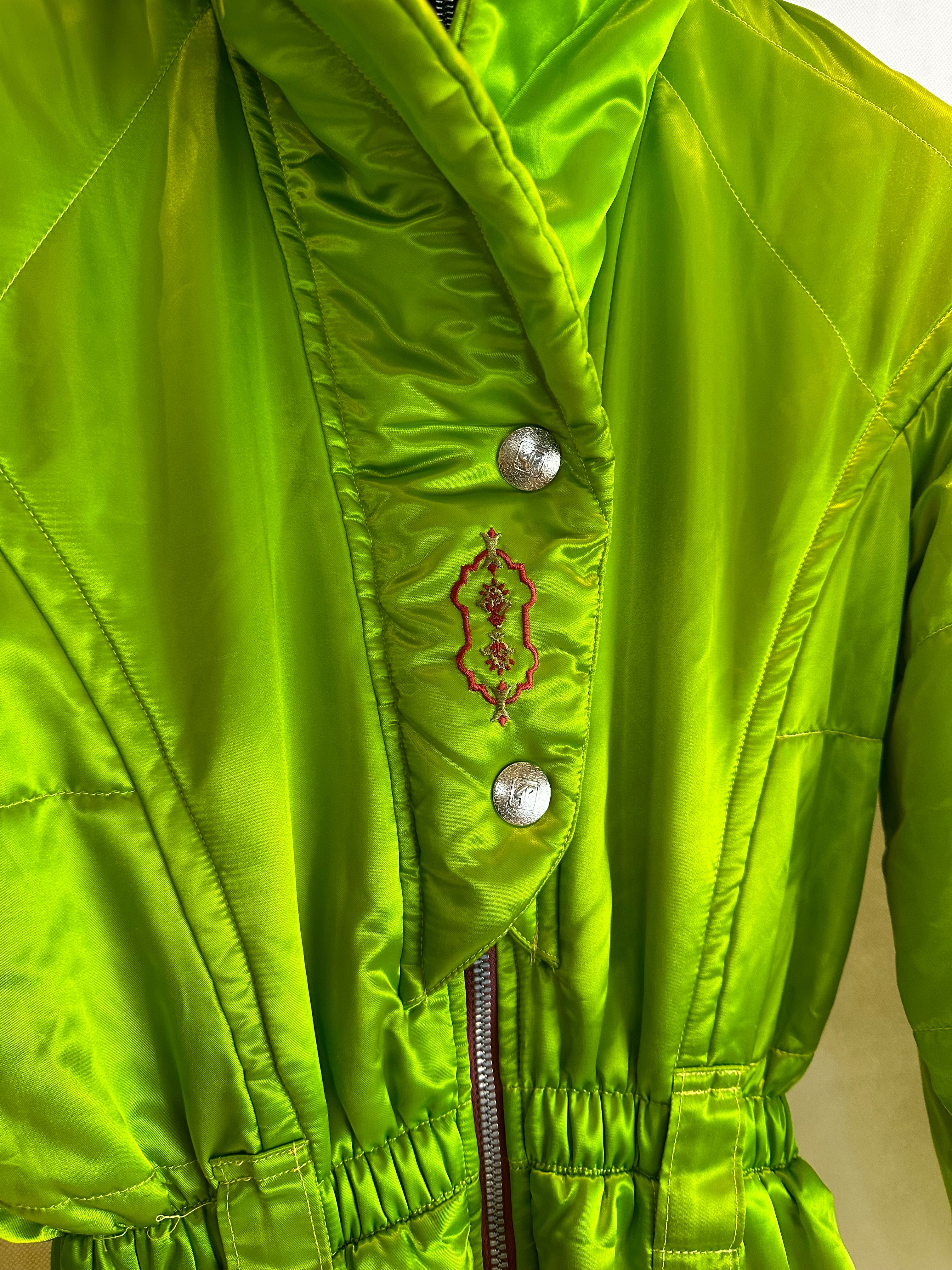 Vintage Skioverall in Grün mit glanz S/M