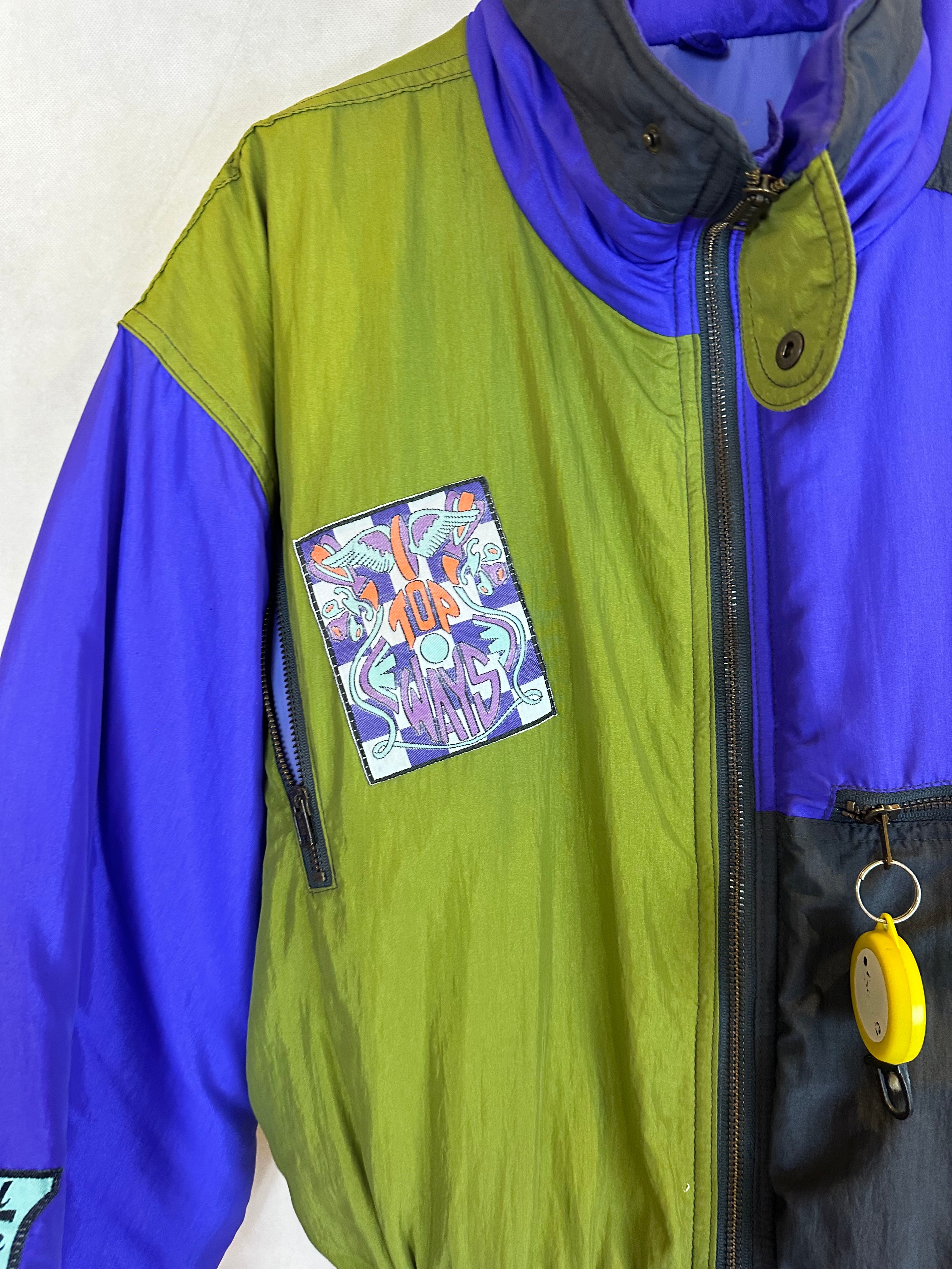 Vintage Skioverall in lila/grün i S/M