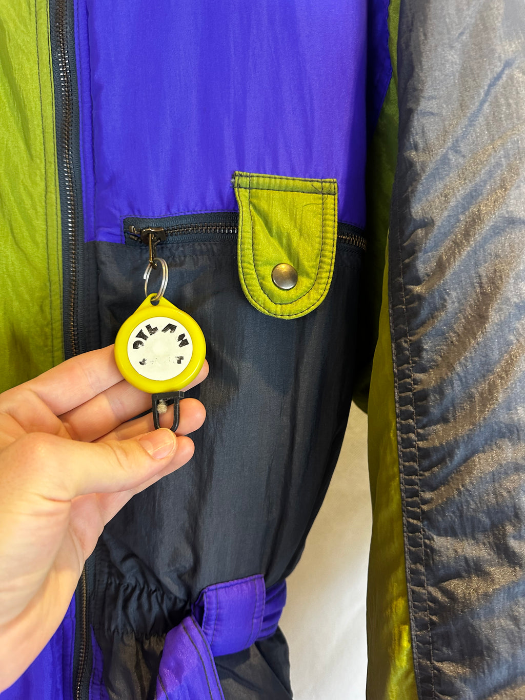 Vintage Skioverall in lila/grün i S/M