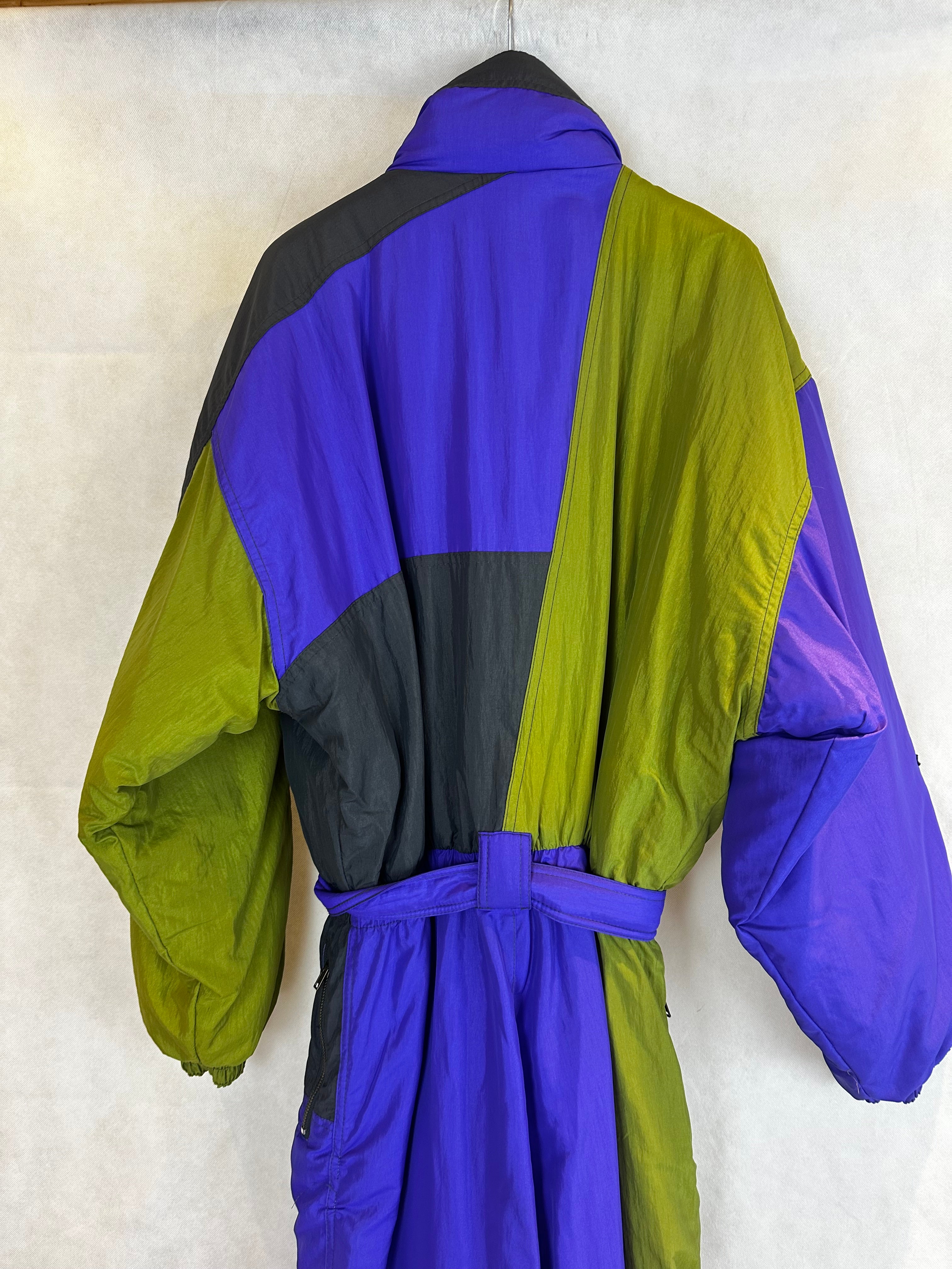 Vintage Skioverall in lila/grün i S/M