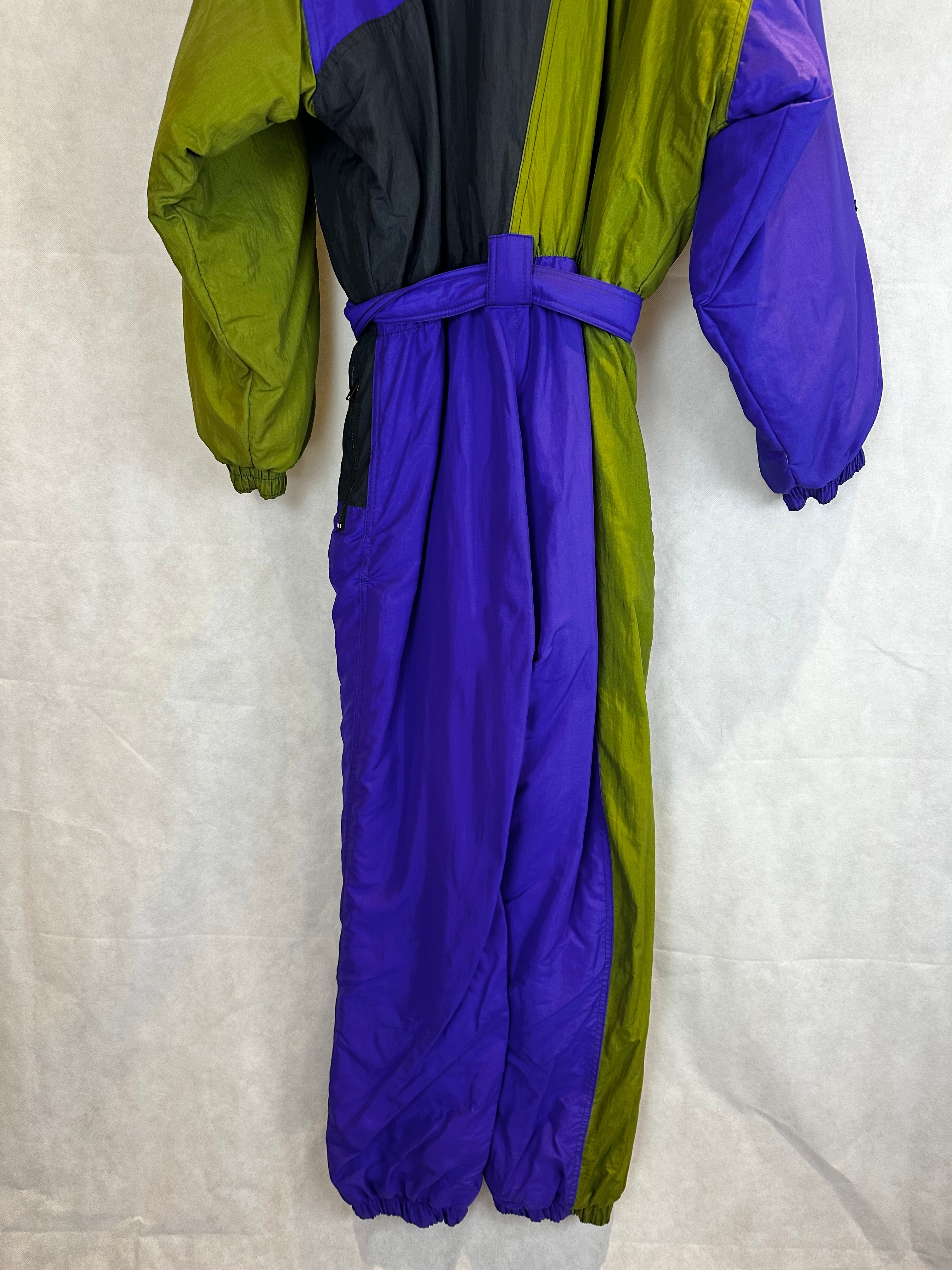Vintage Skioverall in lila/grün i S/M