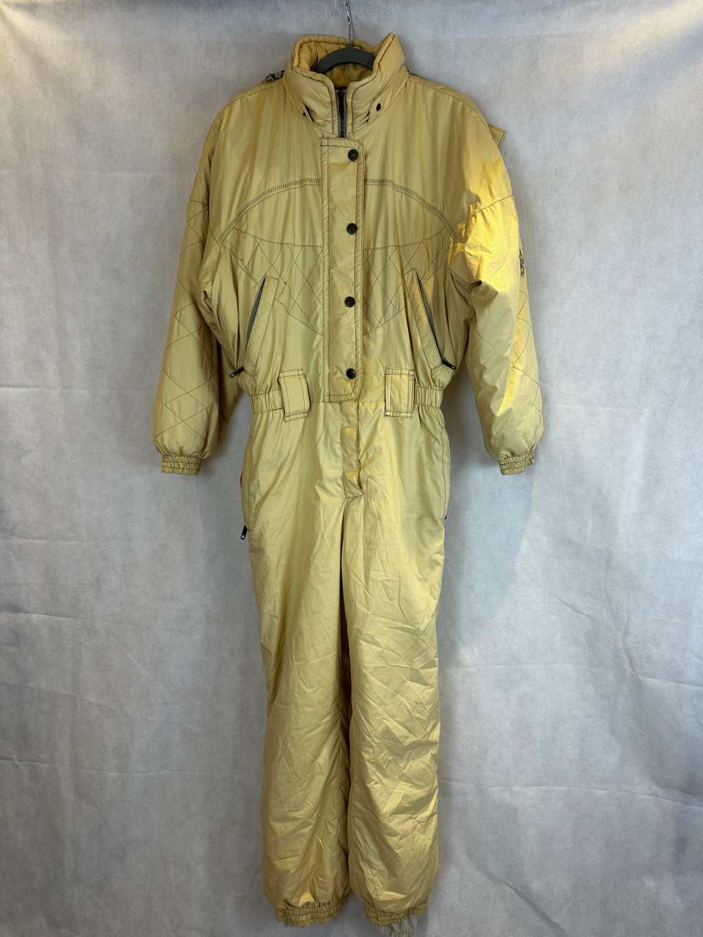 Vintage Skioverall in gelb mit Kaputze in S/M