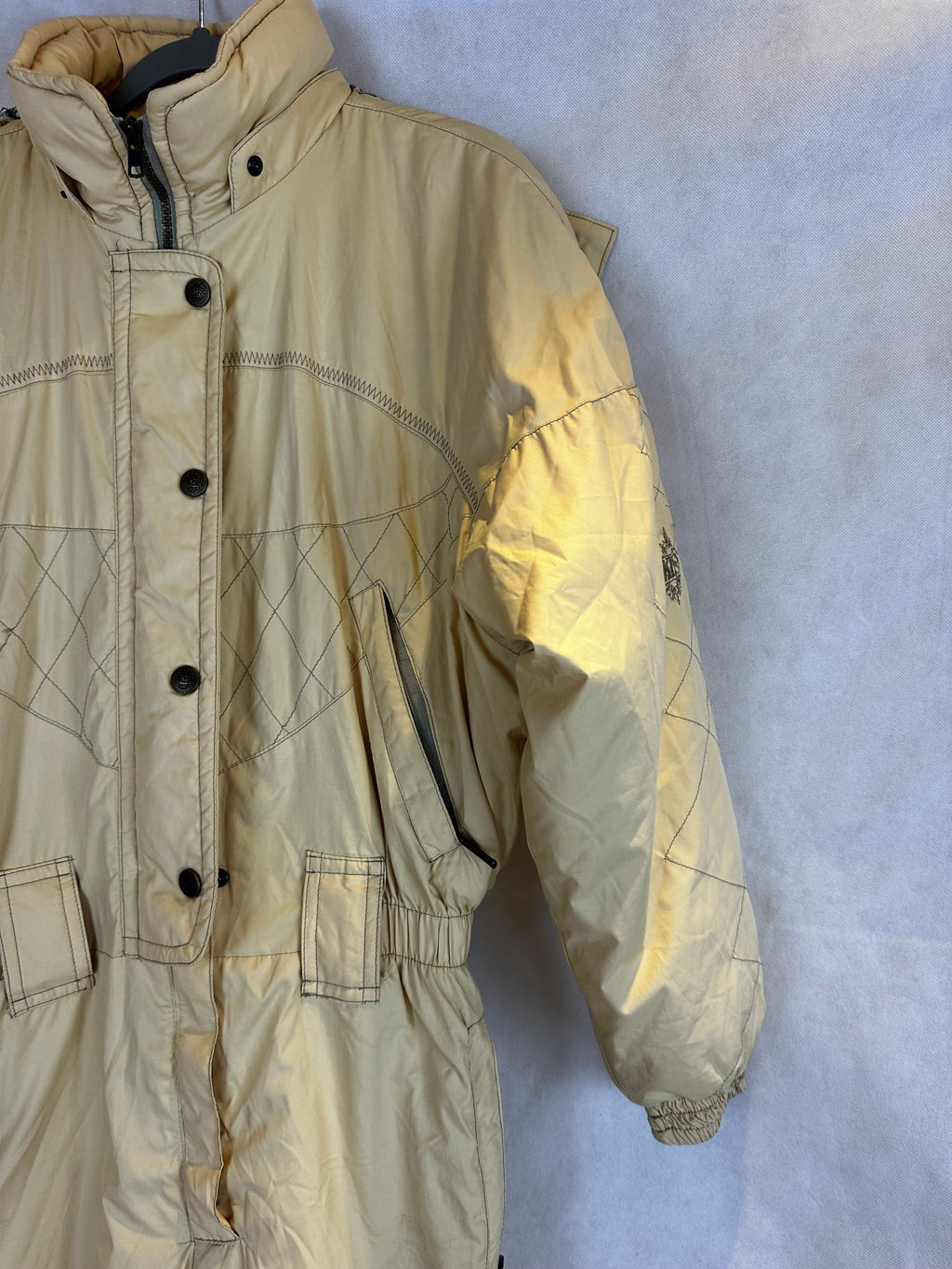 Vintage Skioverall in gelb mit Kaputze in S/M