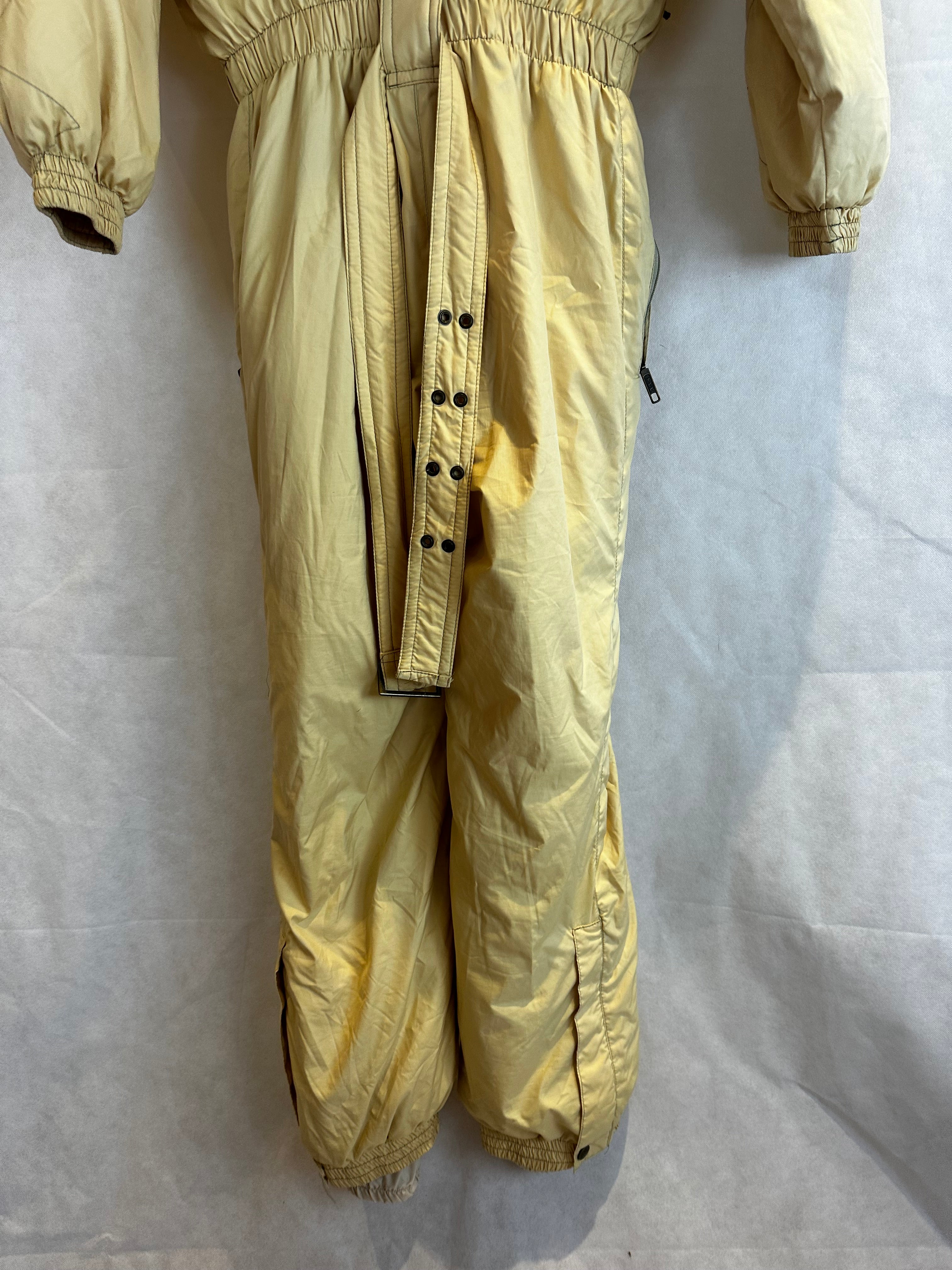 Vintage Skioverall in gelb mit Kaputze in S/M