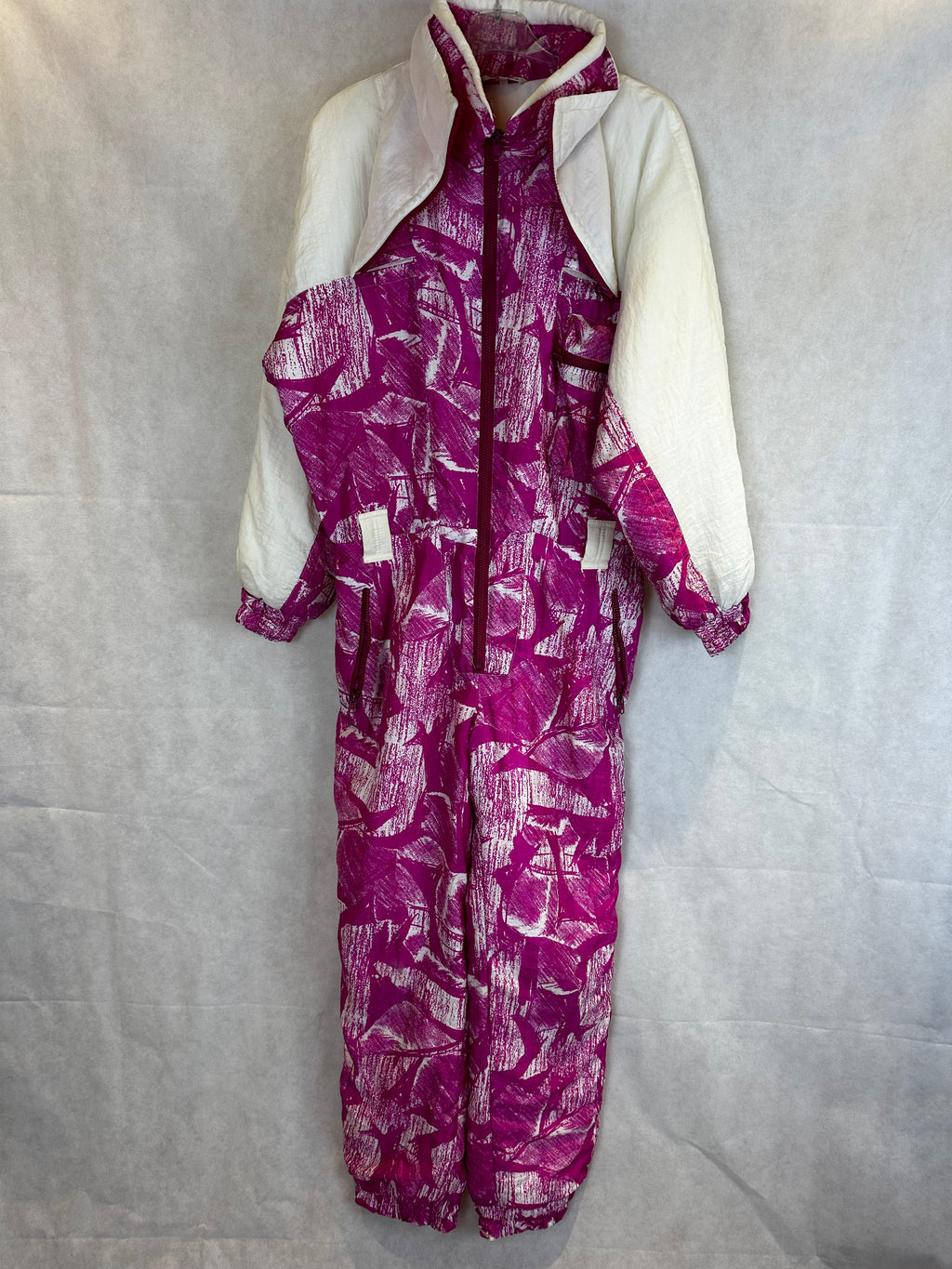 Vintage Skioverall in rosa/weiss in M Size 48