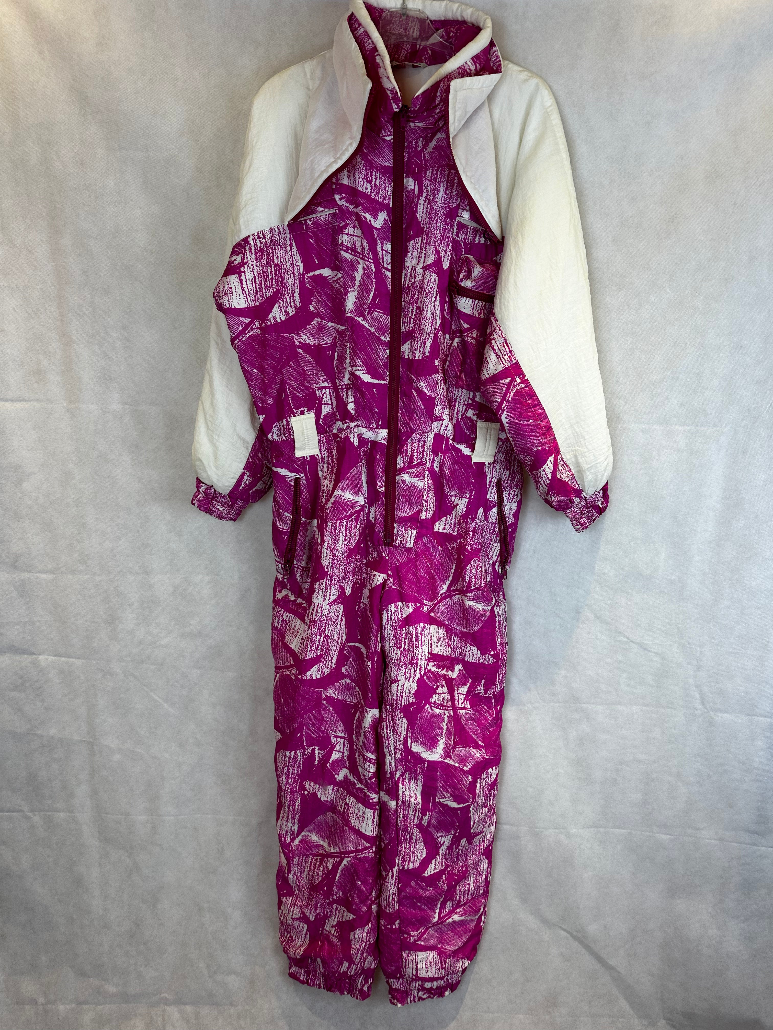 Vintage Skioverall in rosa/weiss in M Size 48