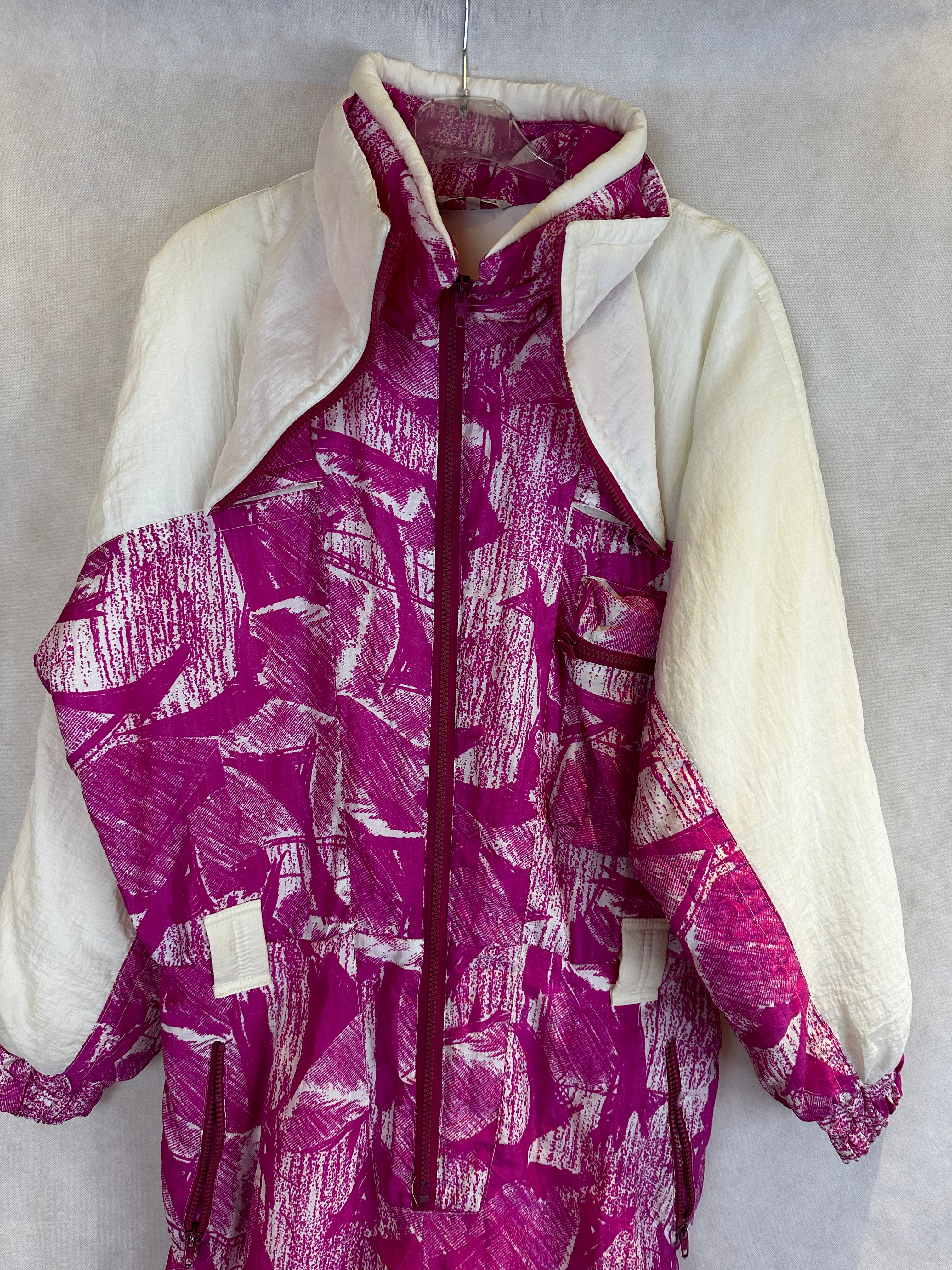 Vintage Skioverall in rosa/weiss in M Size 48