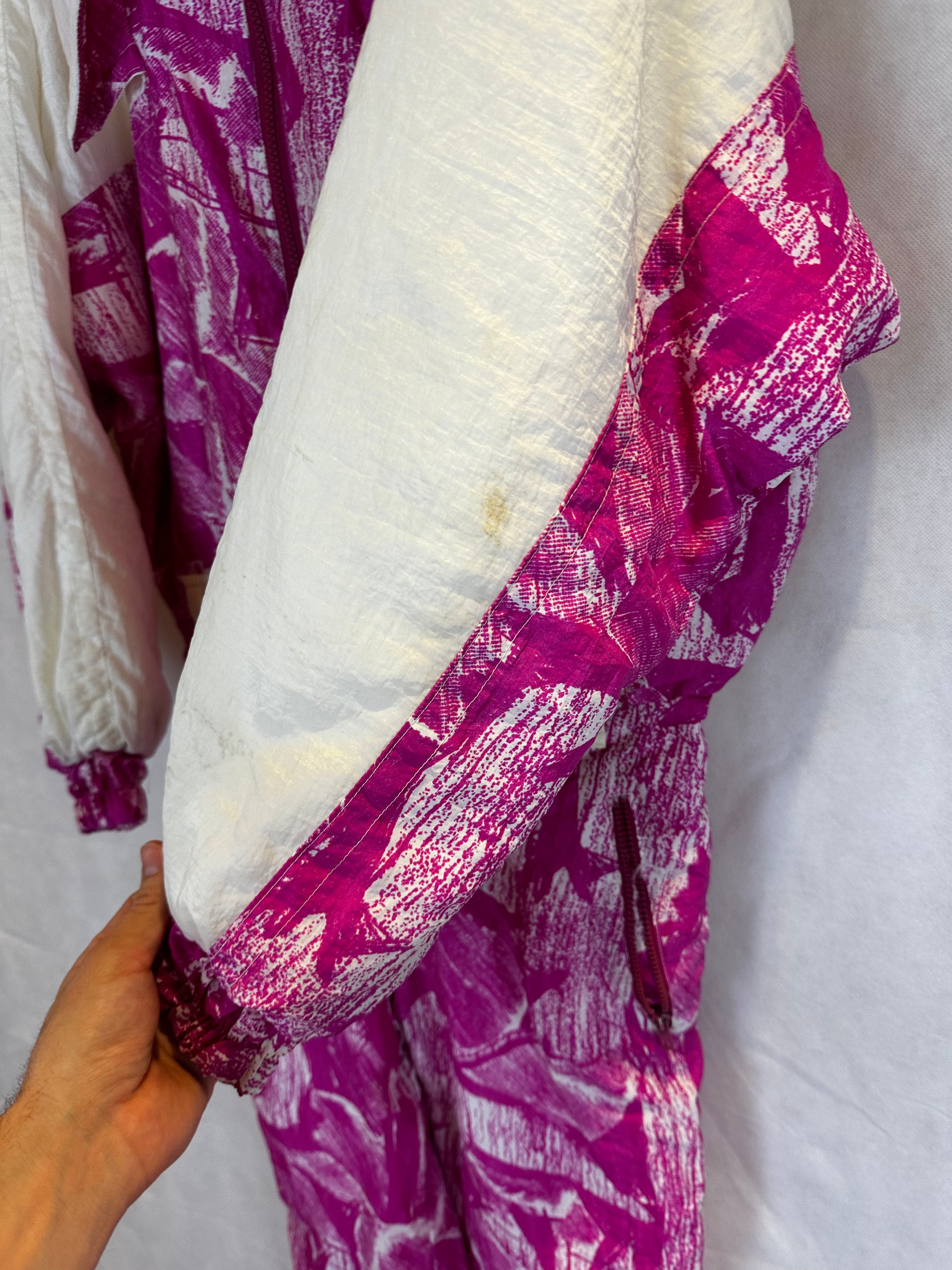 Vintage Skioverall in rosa/weiss in M Size 48