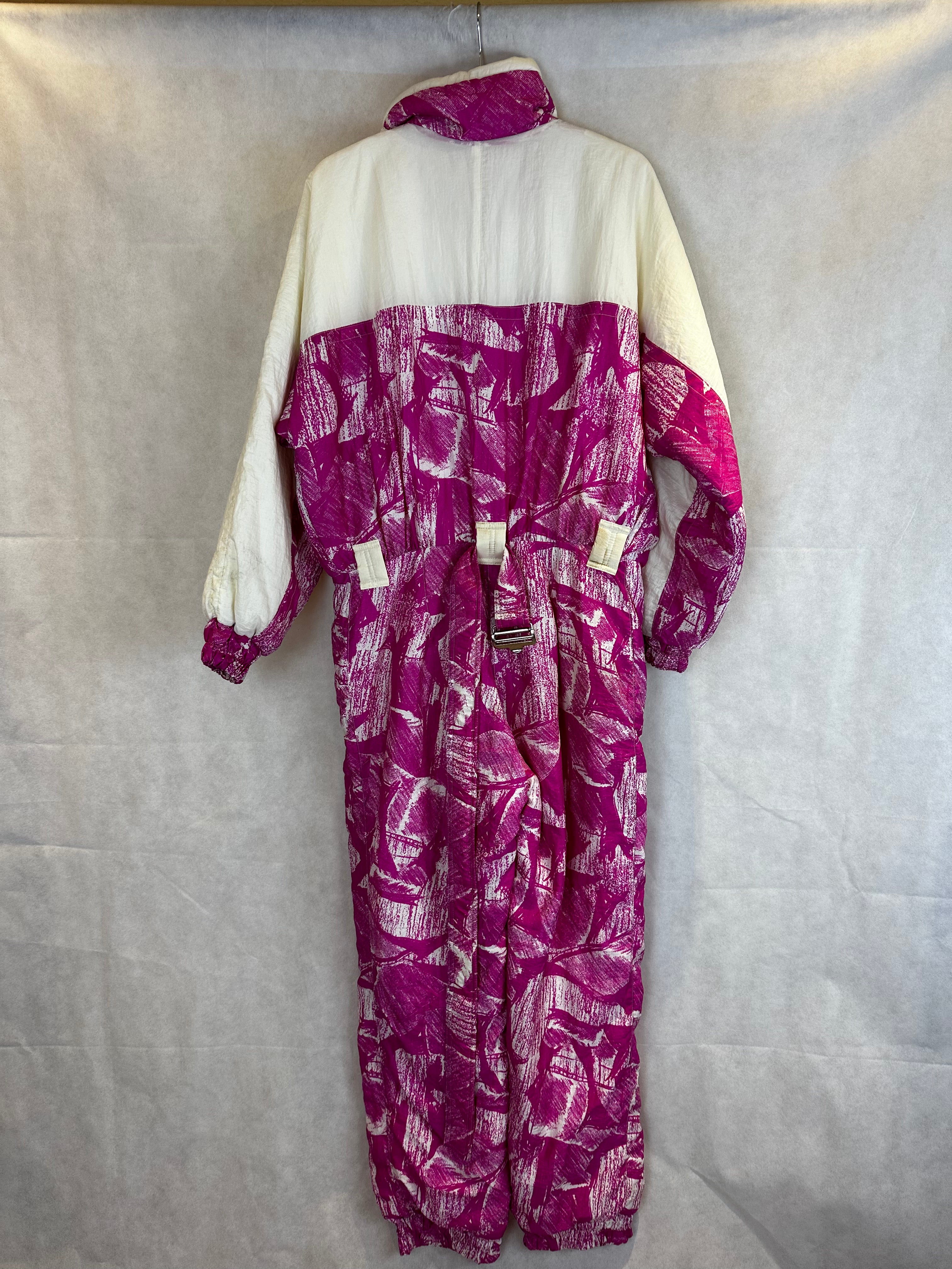 Vintage Skioverall in rosa/weiss in M Size 48