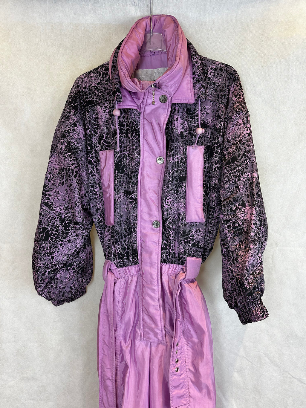 Vintage Skioverall in rosa/schwarz in S/M