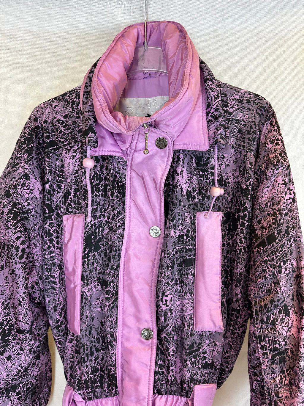 Vintage Skioverall in rosa/schwarz in S/M