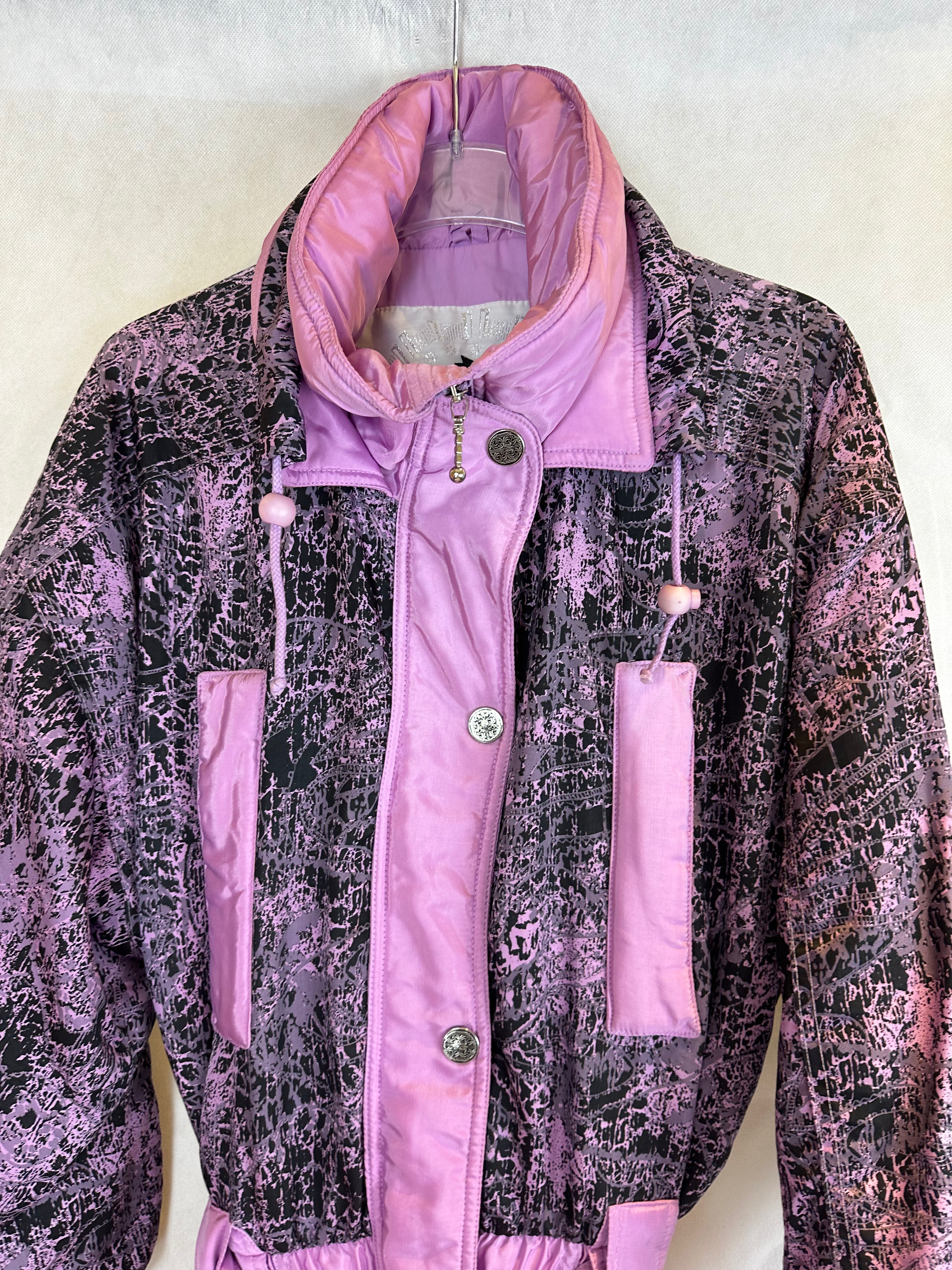 Vintage Skioverall in rosa/schwarz in S/M