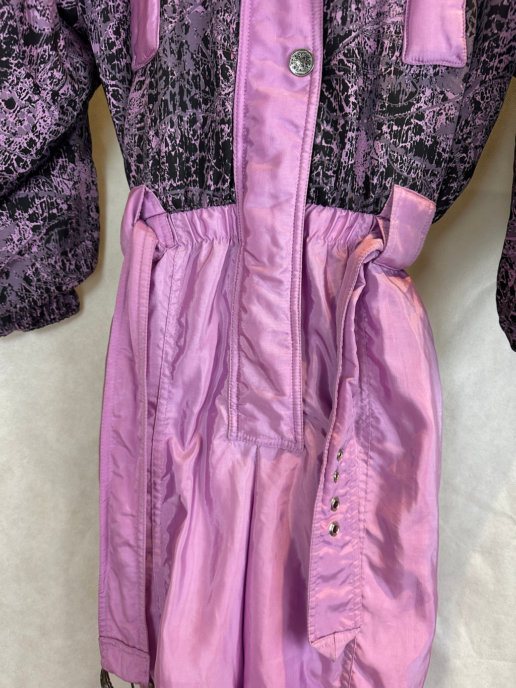 Vintage Skioverall in rosa/schwarz in S/M