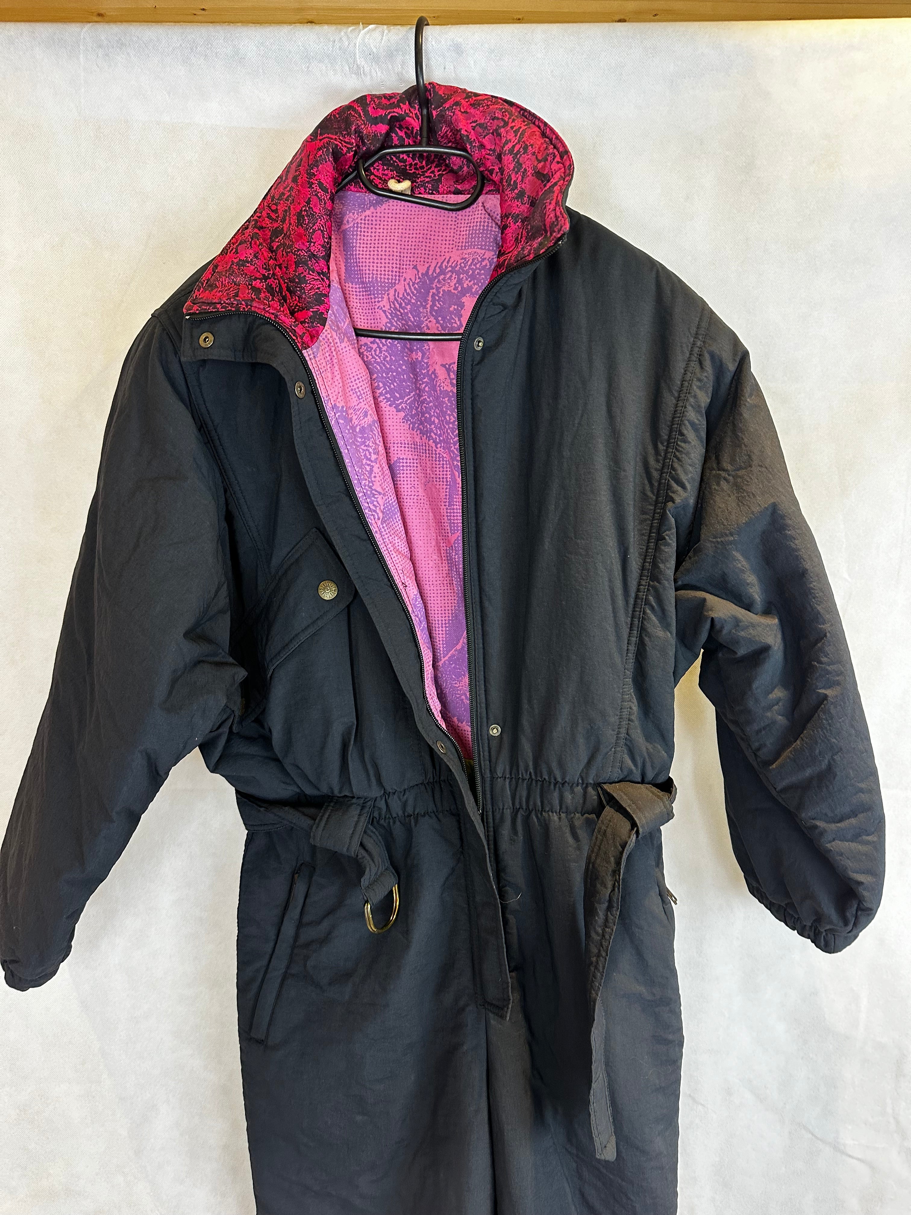 Vintage Skioverall in schwarz in S/M