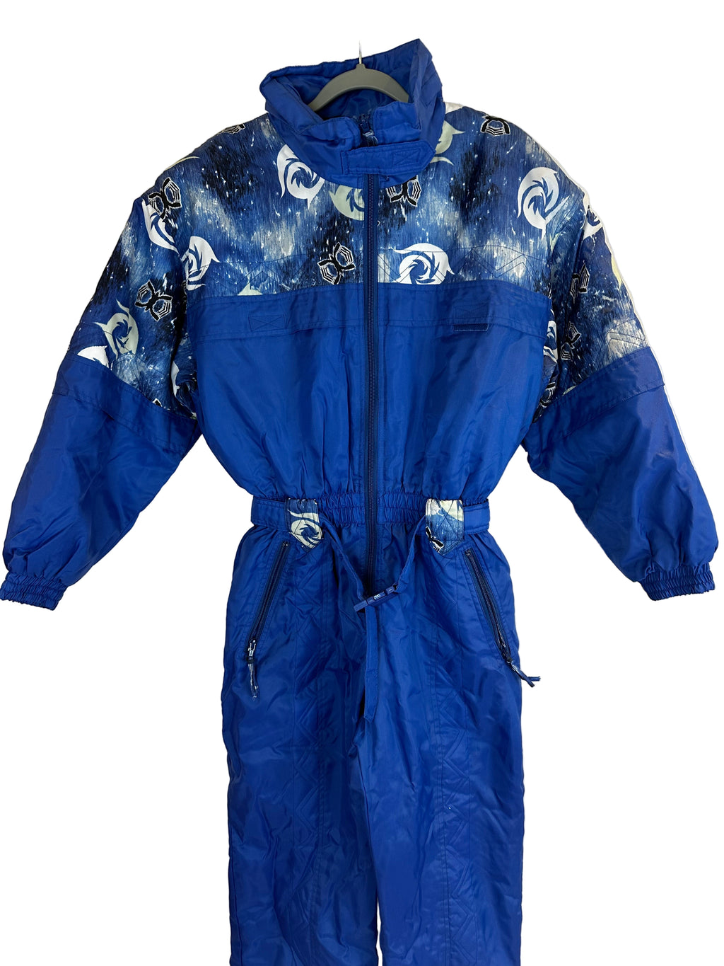 Vintage Skioverall in blau mit muster