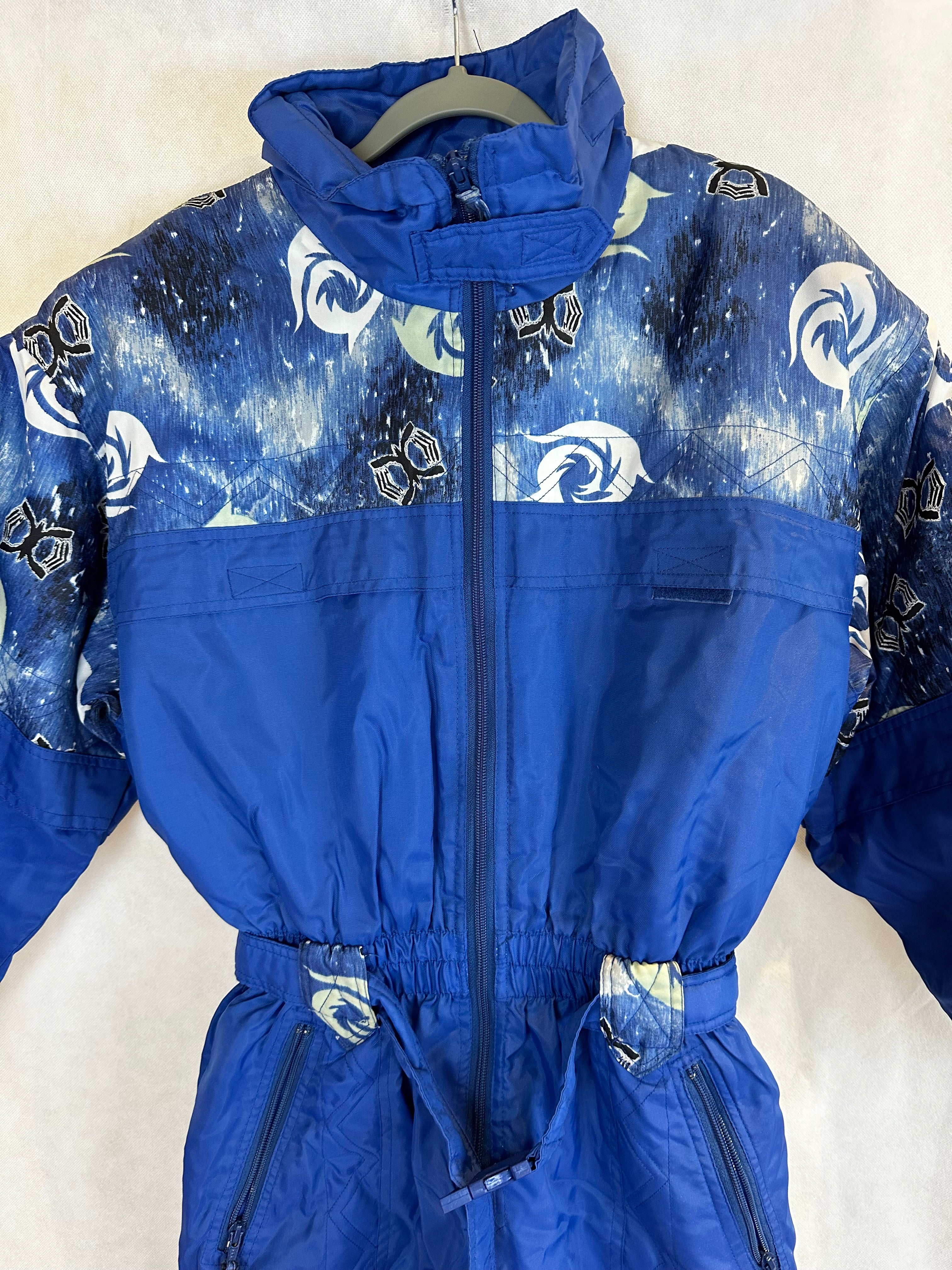 Vintage Skioverall in blau mit muster
