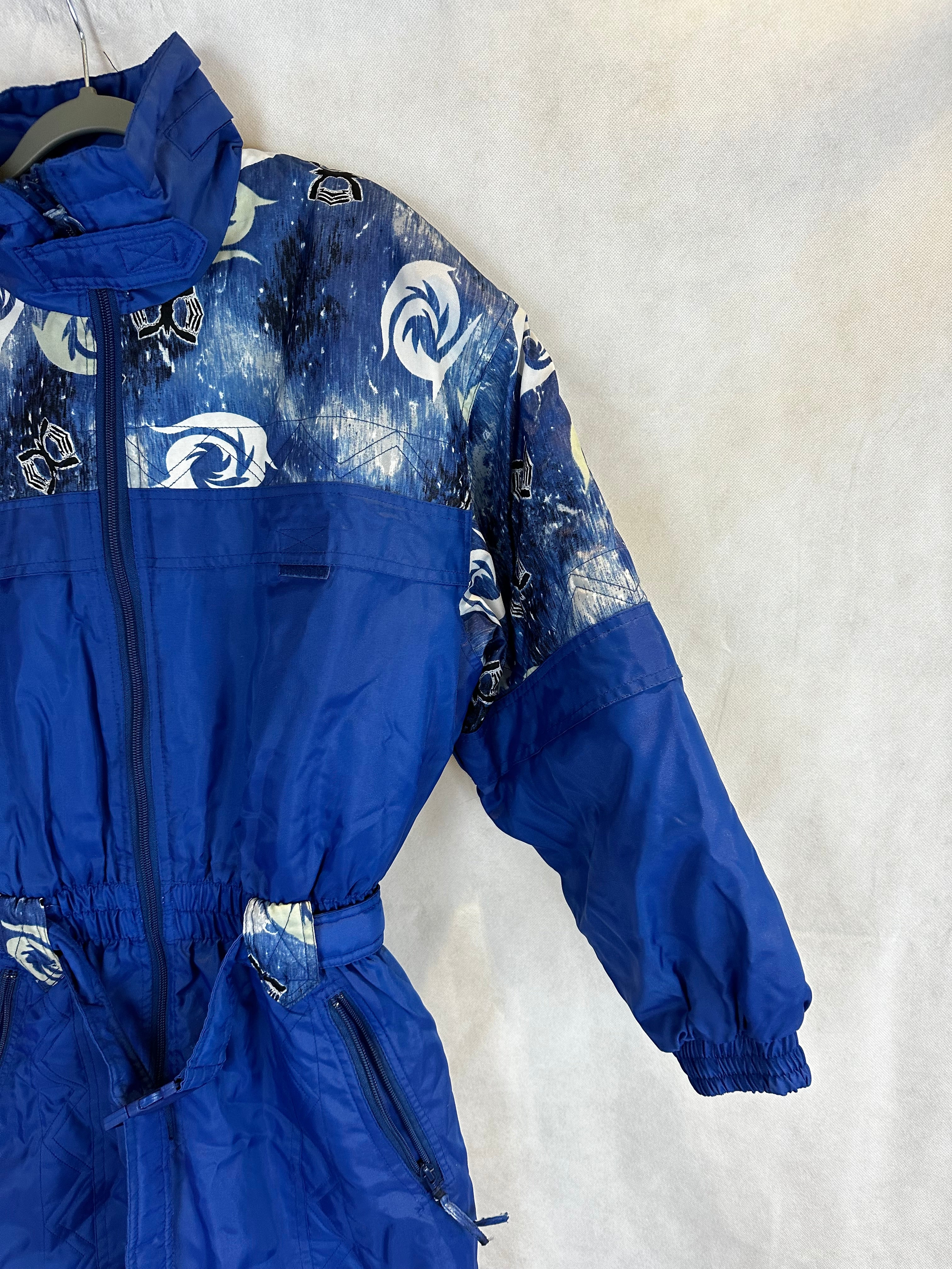 Vintage Skioverall in blau mit muster