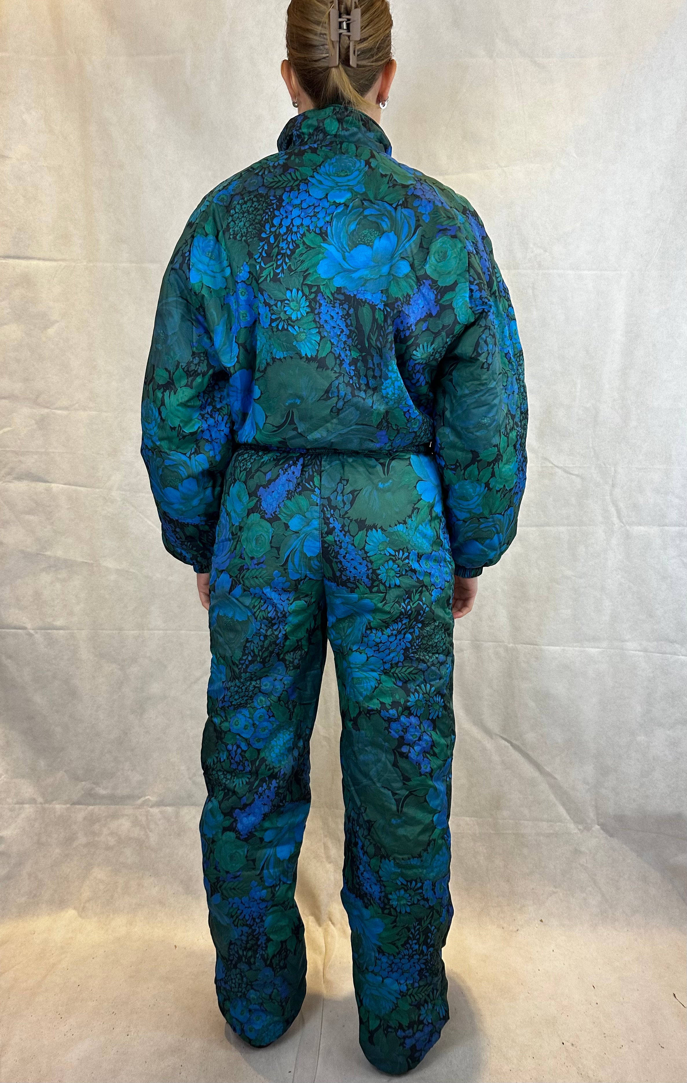 Vintage Skioverall von Dolominten in grün/blau mit Muster in S/M