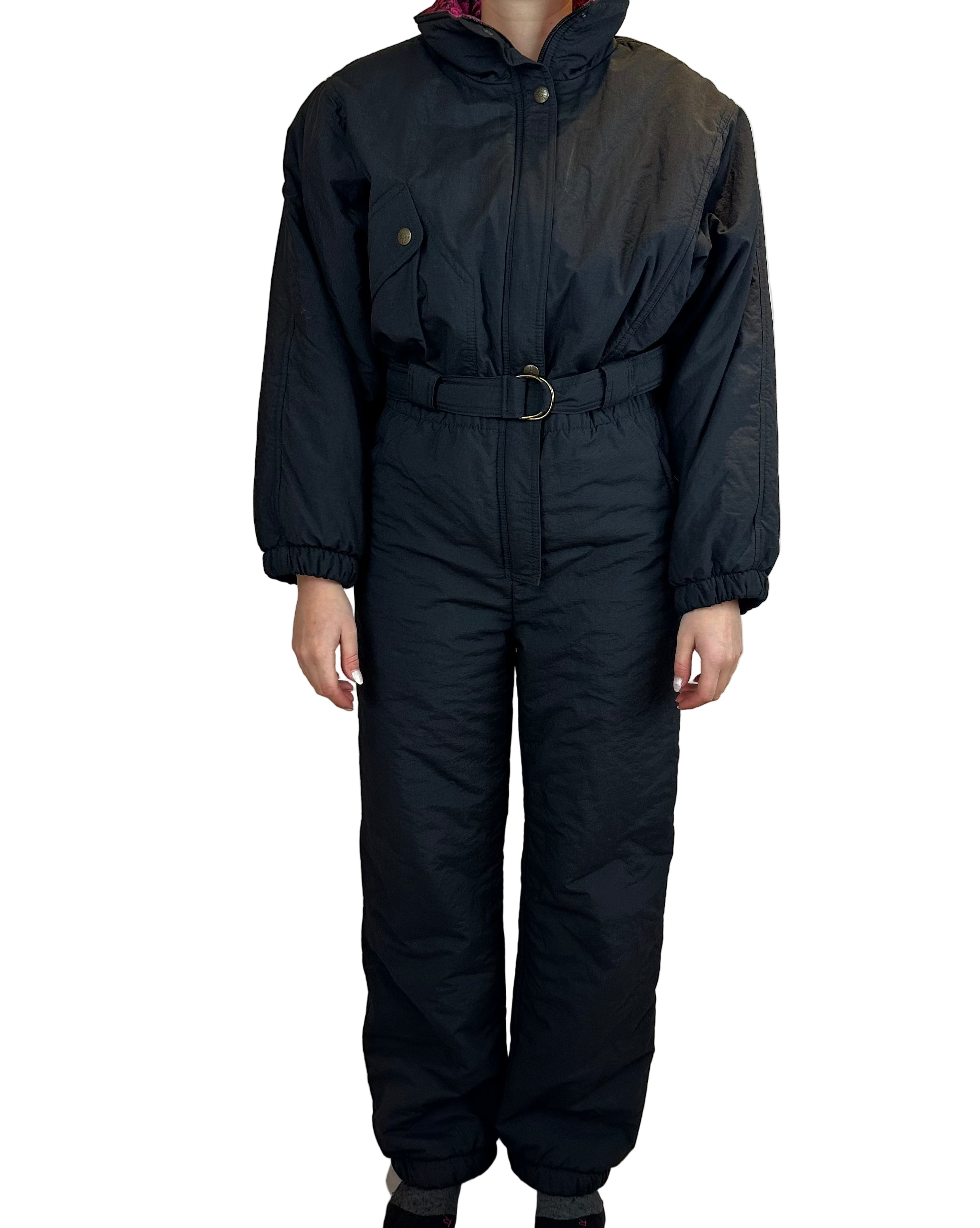 Vintage Skioverall in schwarz in S/M