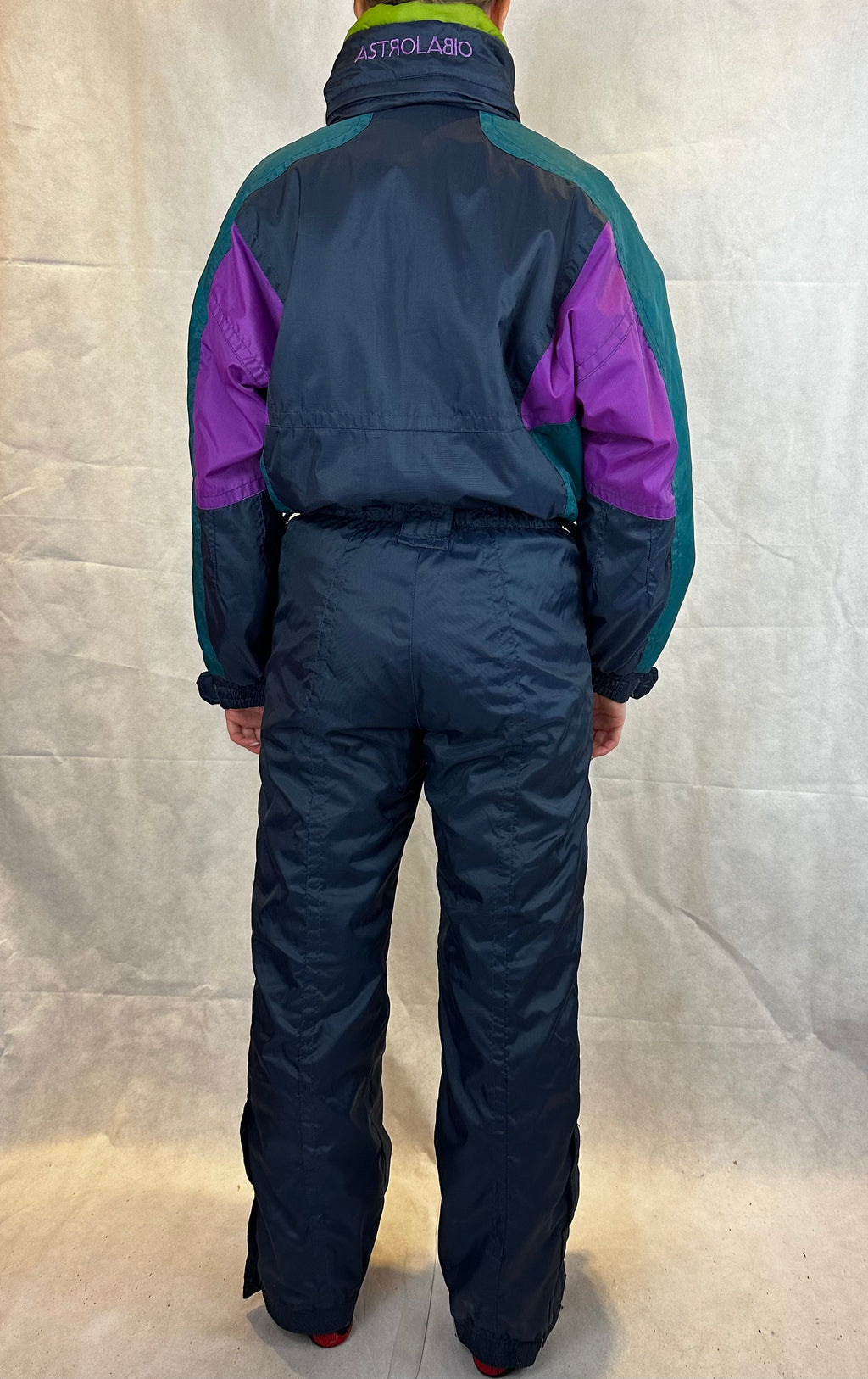Vintage Skioverall in schwarz/bunt in S/M